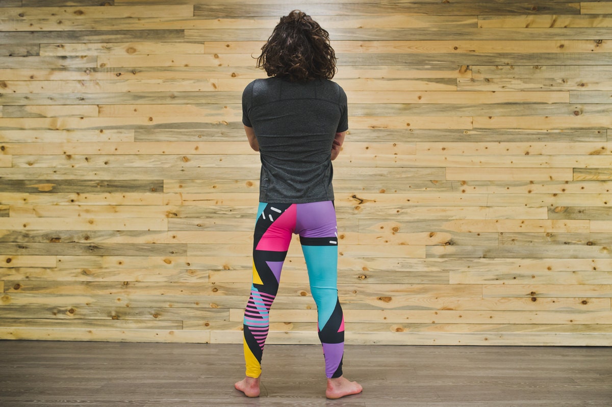 Neon geometric unisex retro tights for climbing yoga fitness running