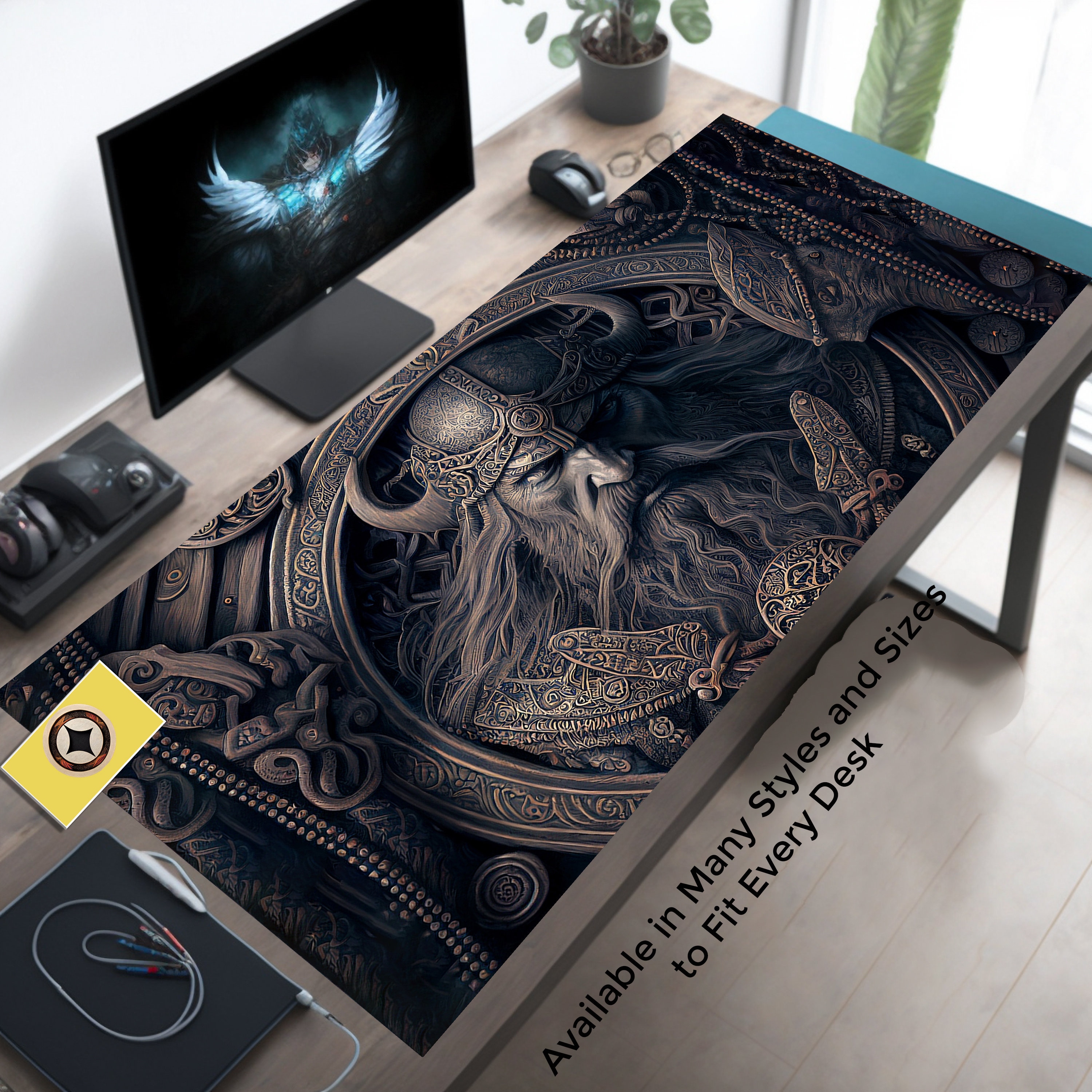 Viking Desk Mat, Large Gaming Mousepad, Aesthetic Kawaii Desk Pad, Green XL Mousepad for Gaming and Office