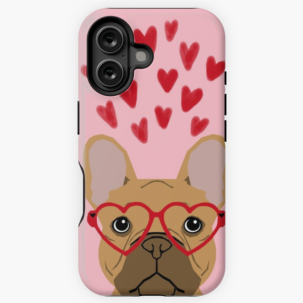 French Bulldog head valentines day love hearts dog breed frenchies iPhone Case