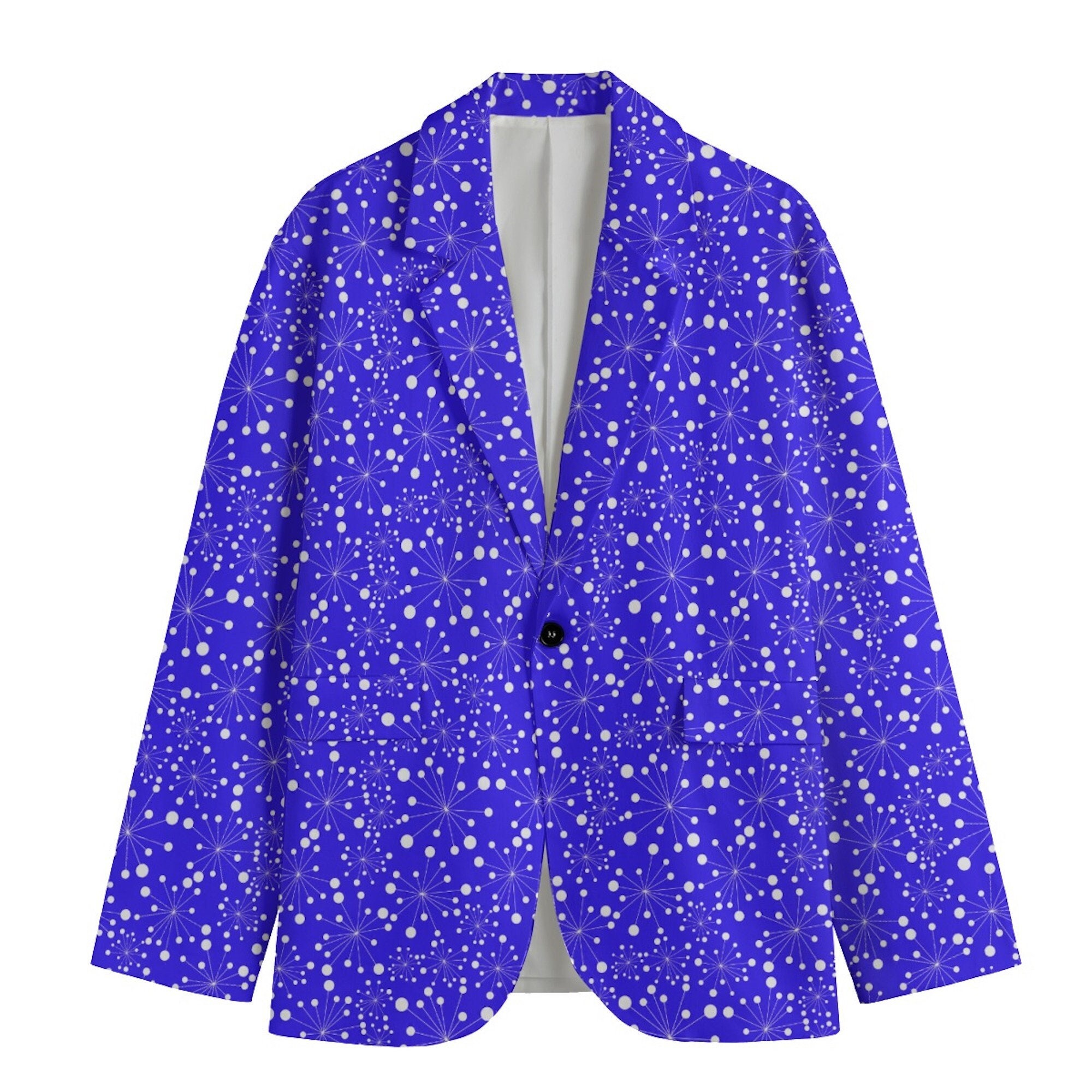 Retro Blue Atomic Casual Blazer, Women Suit Jacket, Gift For Her