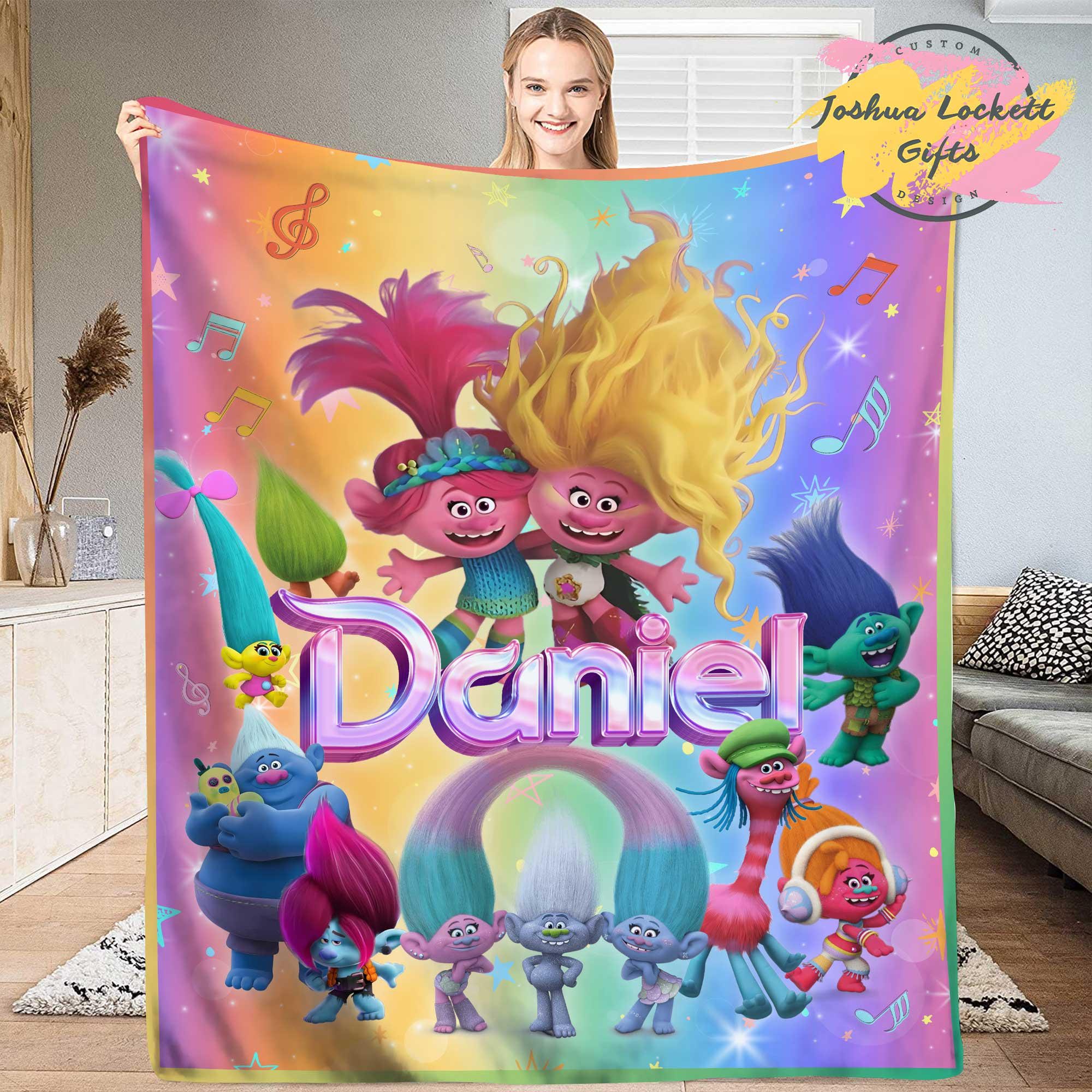 Personalized Trolls Band Together Throw Blanket, Custom Trolls Band Together Quilt Blanket, Trolls Birthday Blanket, Blanket Gift For Kids