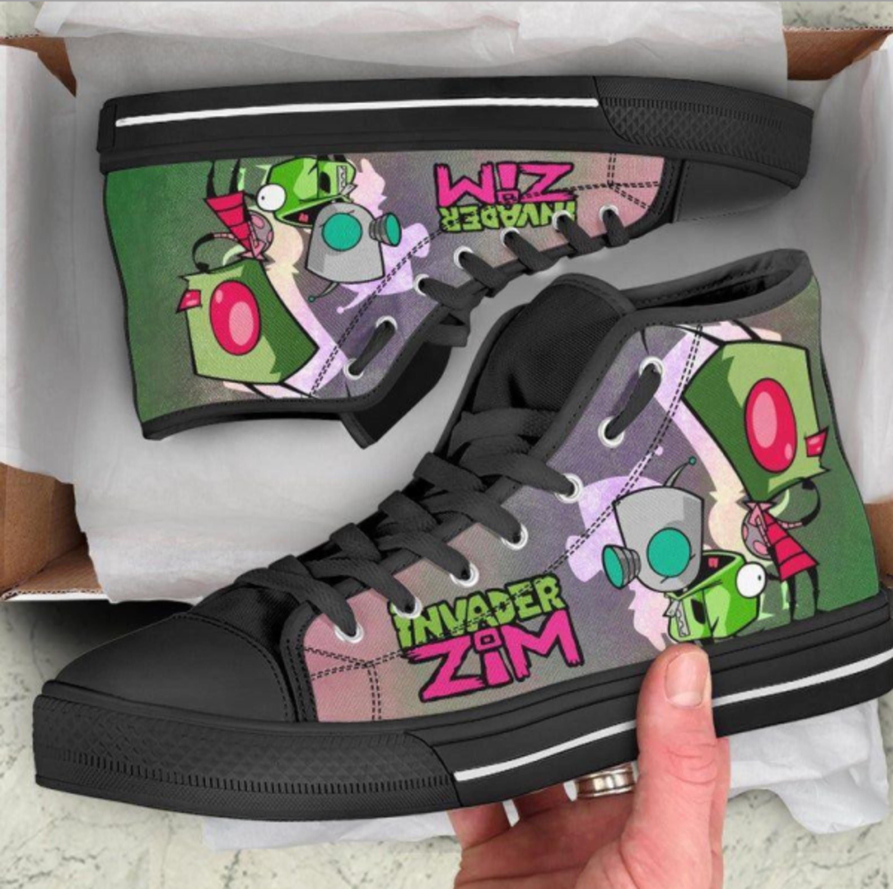 Cartoon Alien High Top Sneakers, Retro Sci-Fi Shoes