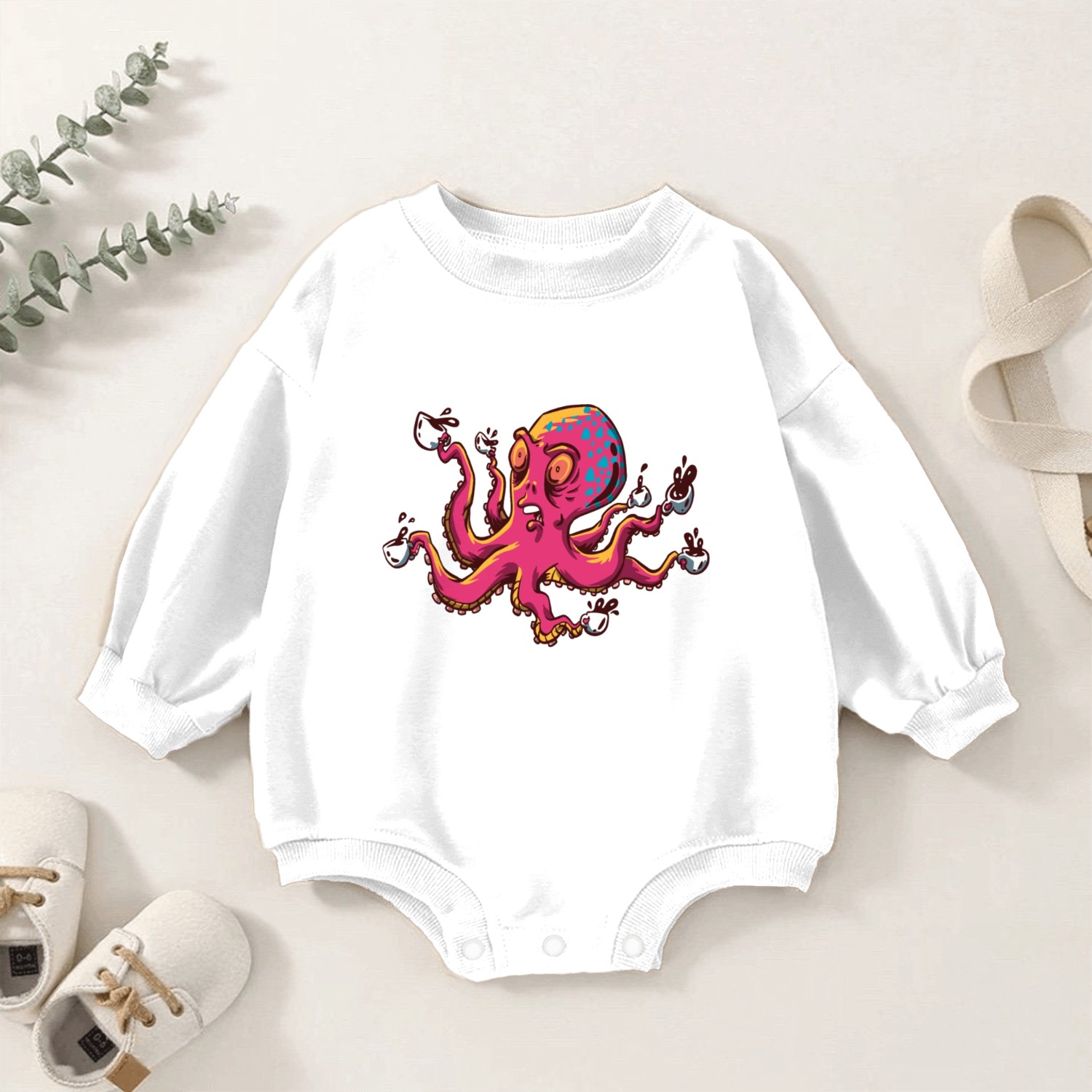 Octopus Drinking Coffee Baby Romper Sweatshirts