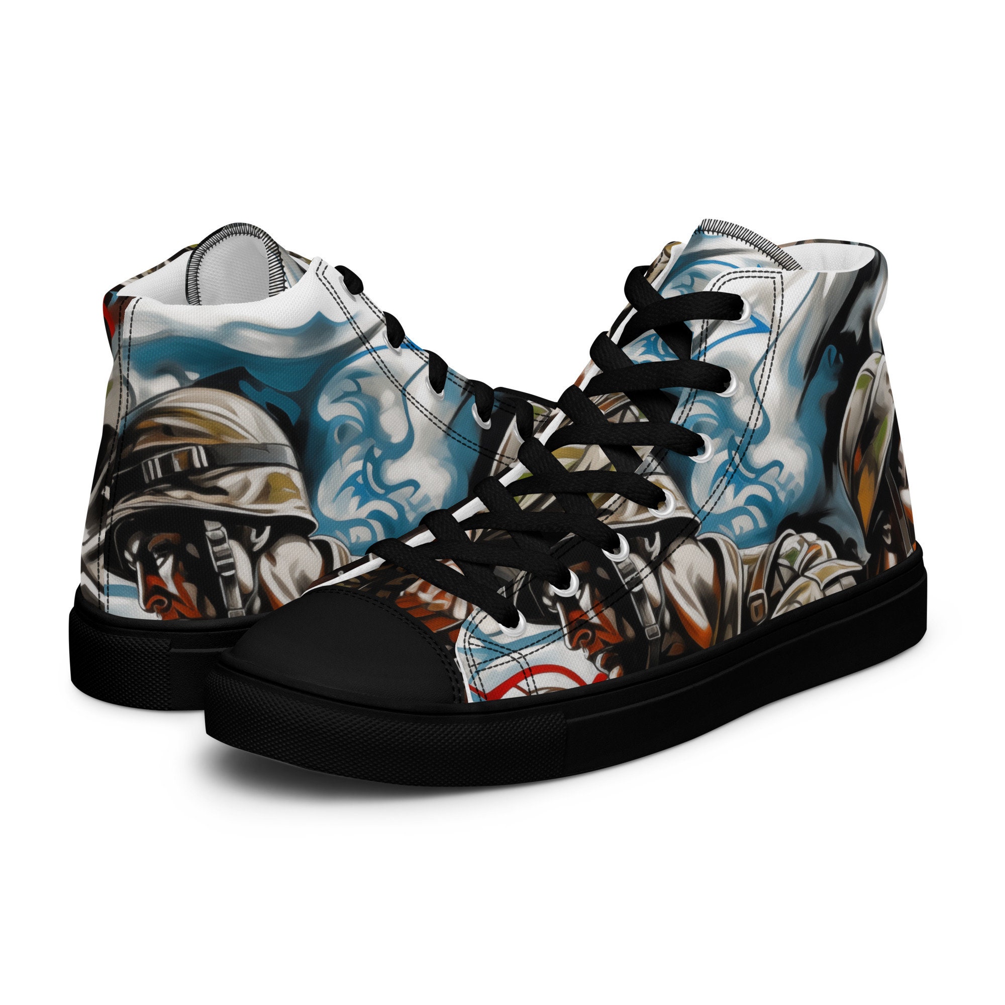 WW2 Men's High Top Canvas Sneakers Normandy Tattoo Art