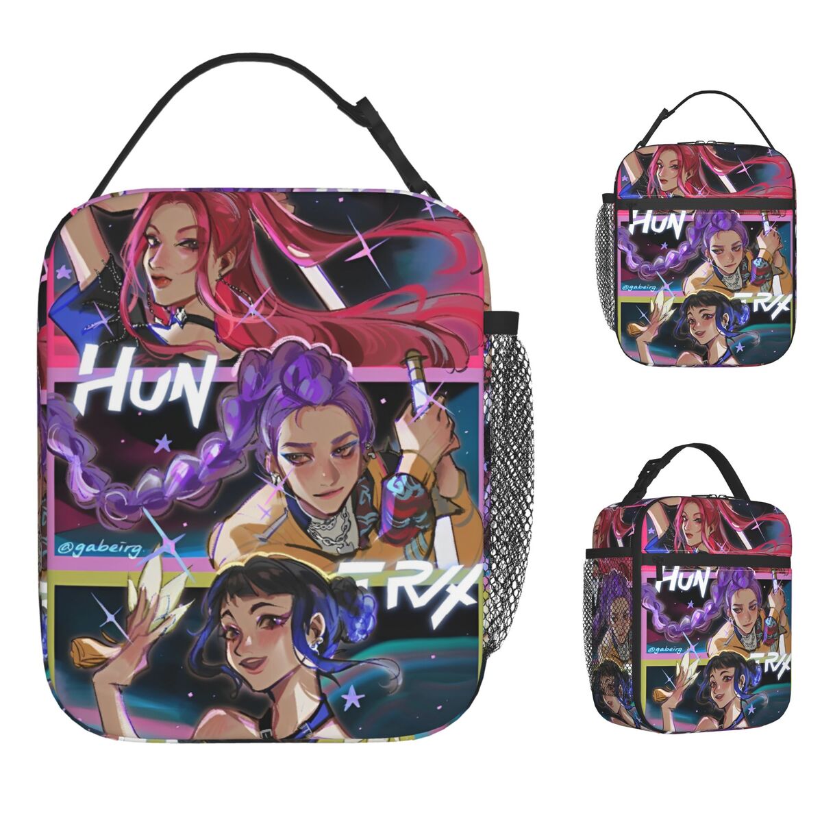 KPop Demon Hunters Anime Lunch Bag, Unisex Portable Cooler Piccini Tote Food Bag