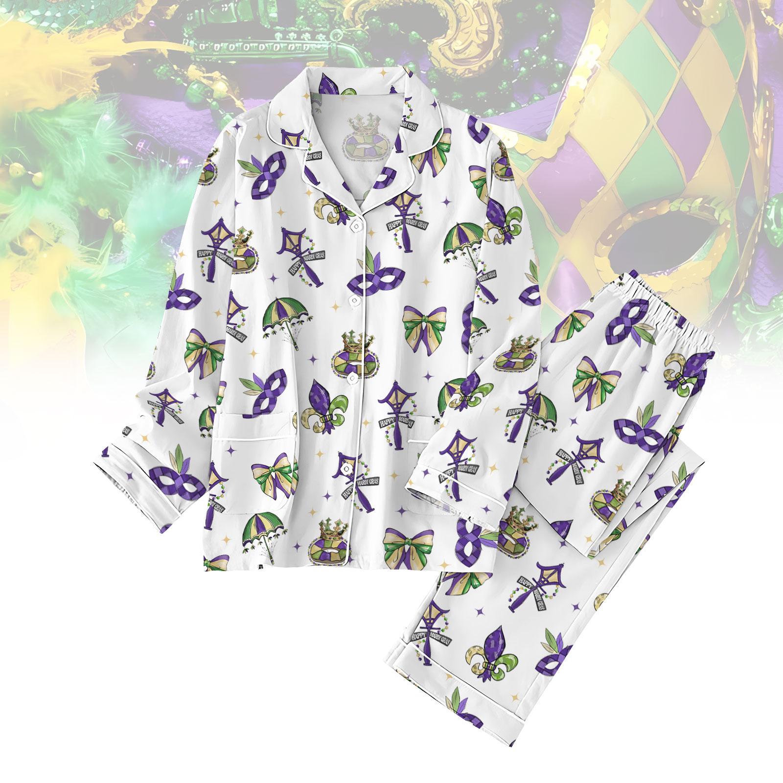 Mardi Gras Pajamas, Mardi Gras Party Women Pajamas, Mardi Gras Coquette Pj Set, Fat Tuesday Holiday Pajamas, Gift For Her