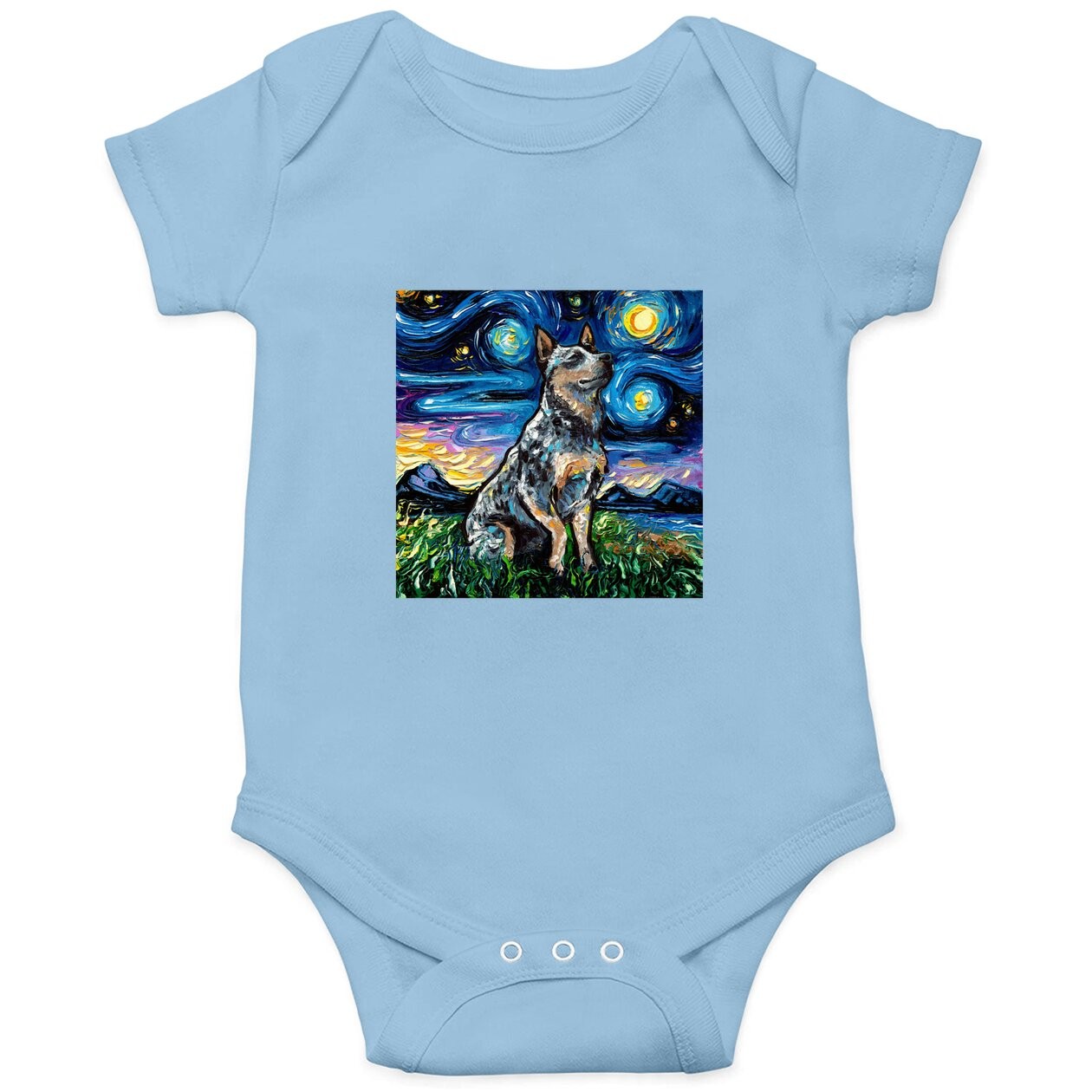 Blue Heeler Starry Night Australian Cattle Dog Art Baby Bodysuit
