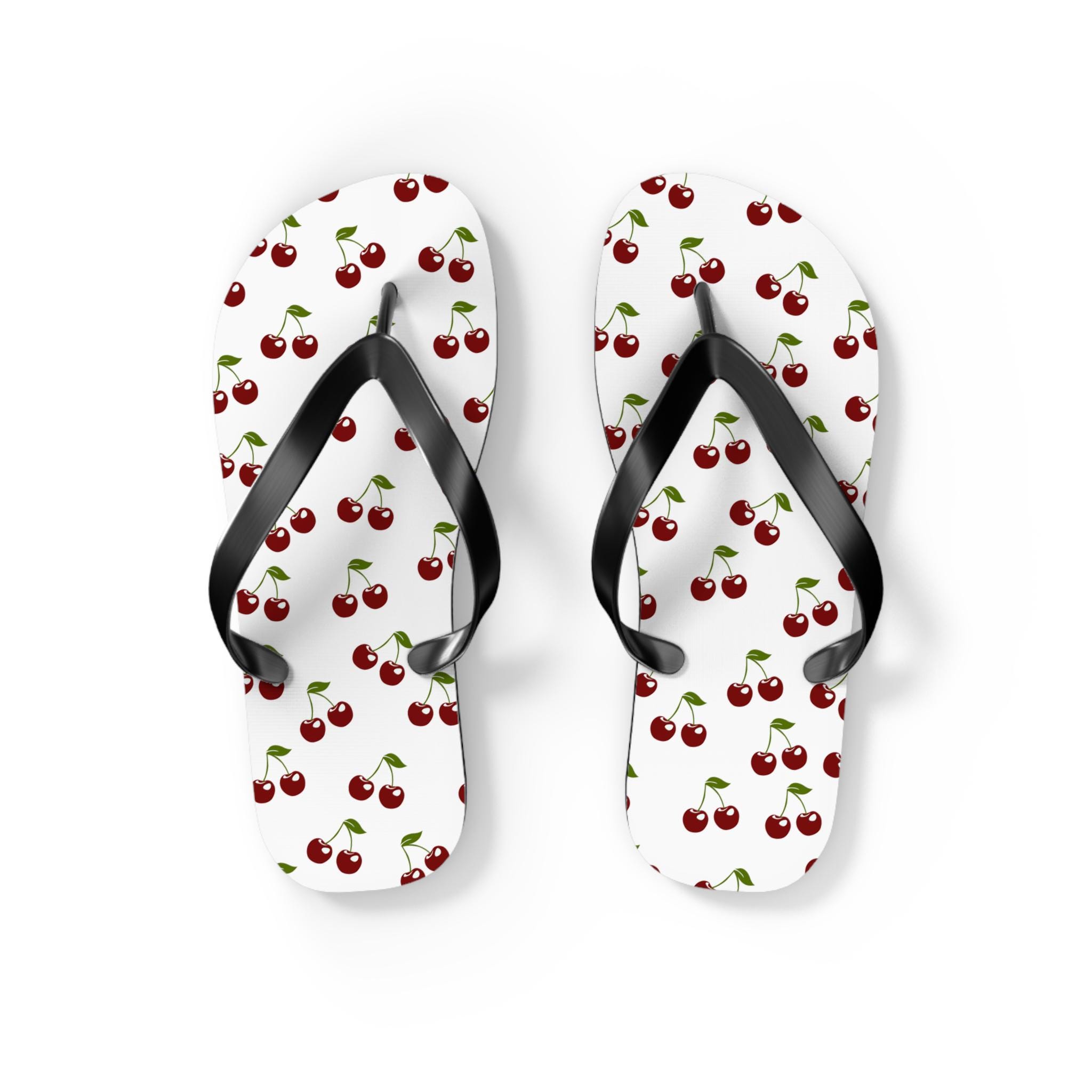 Cherry Pattern Flip Flops, Summer Footwear, Beach Sandals, Fun Summer Style, Vacation Essentials, Women's Flip Flops, Gift for Her