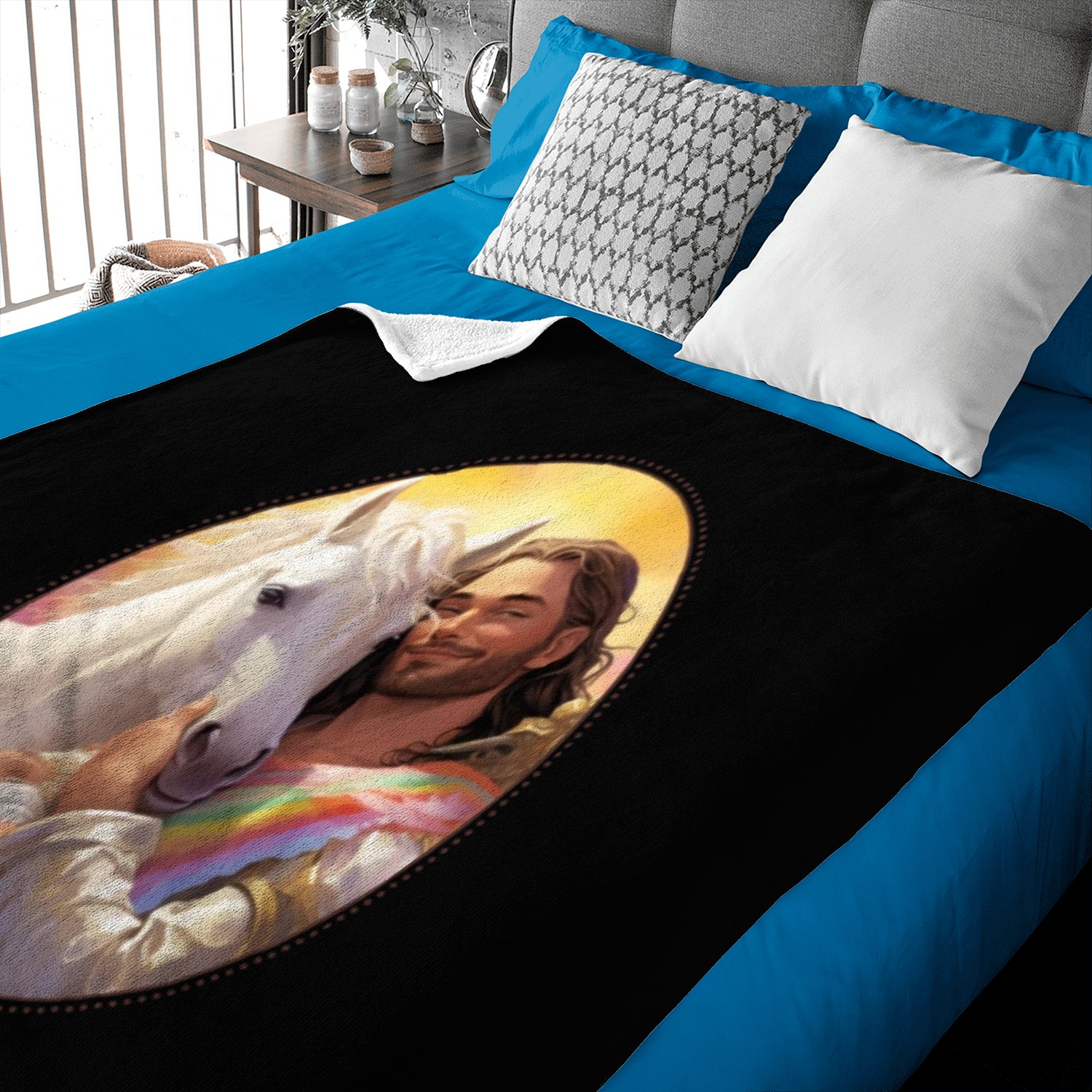 Jesus Snuggling Unicorn Baby Blankets, Christian