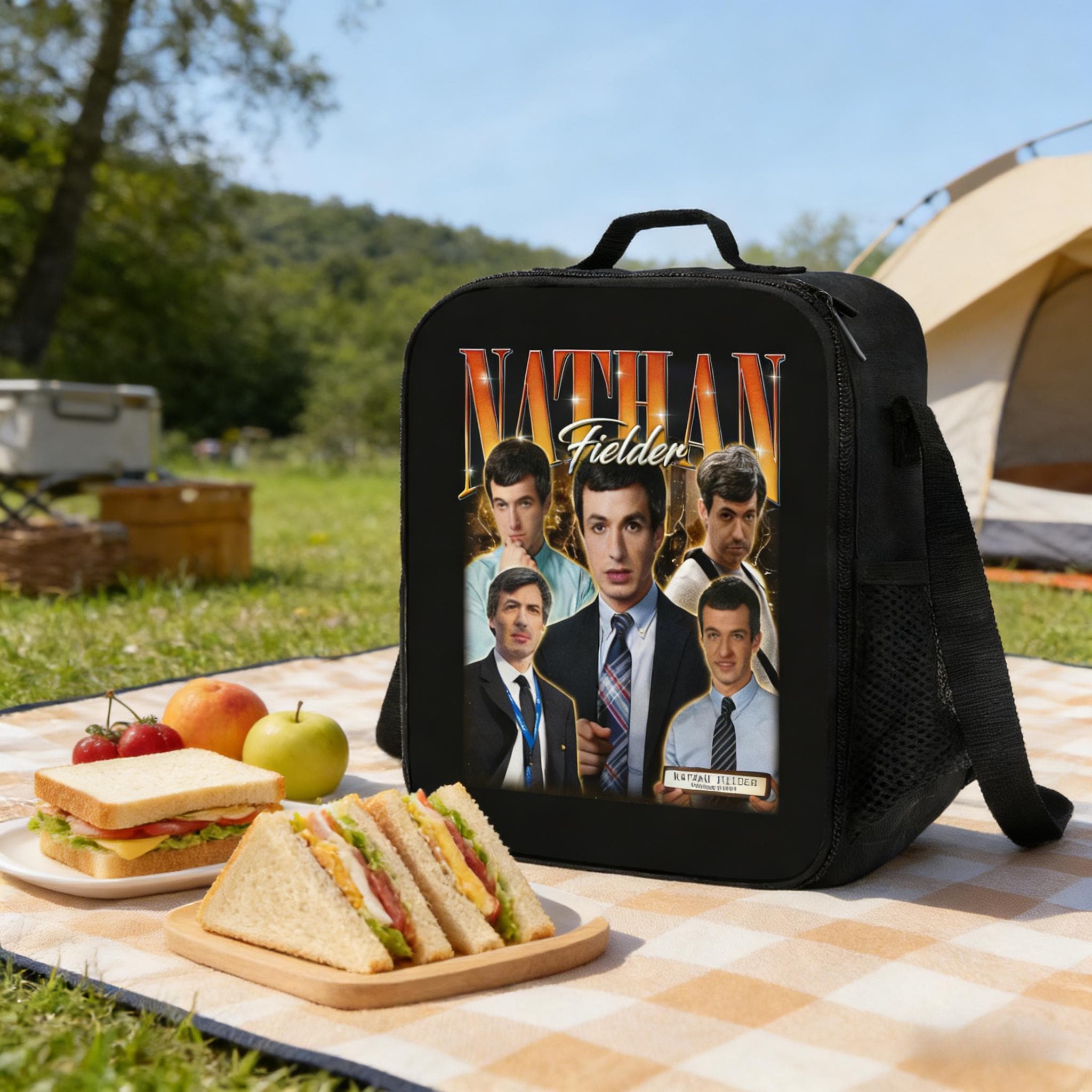 Nathan Fielder Insulated Lunch Bag, Retro 90s Style Fan Tote