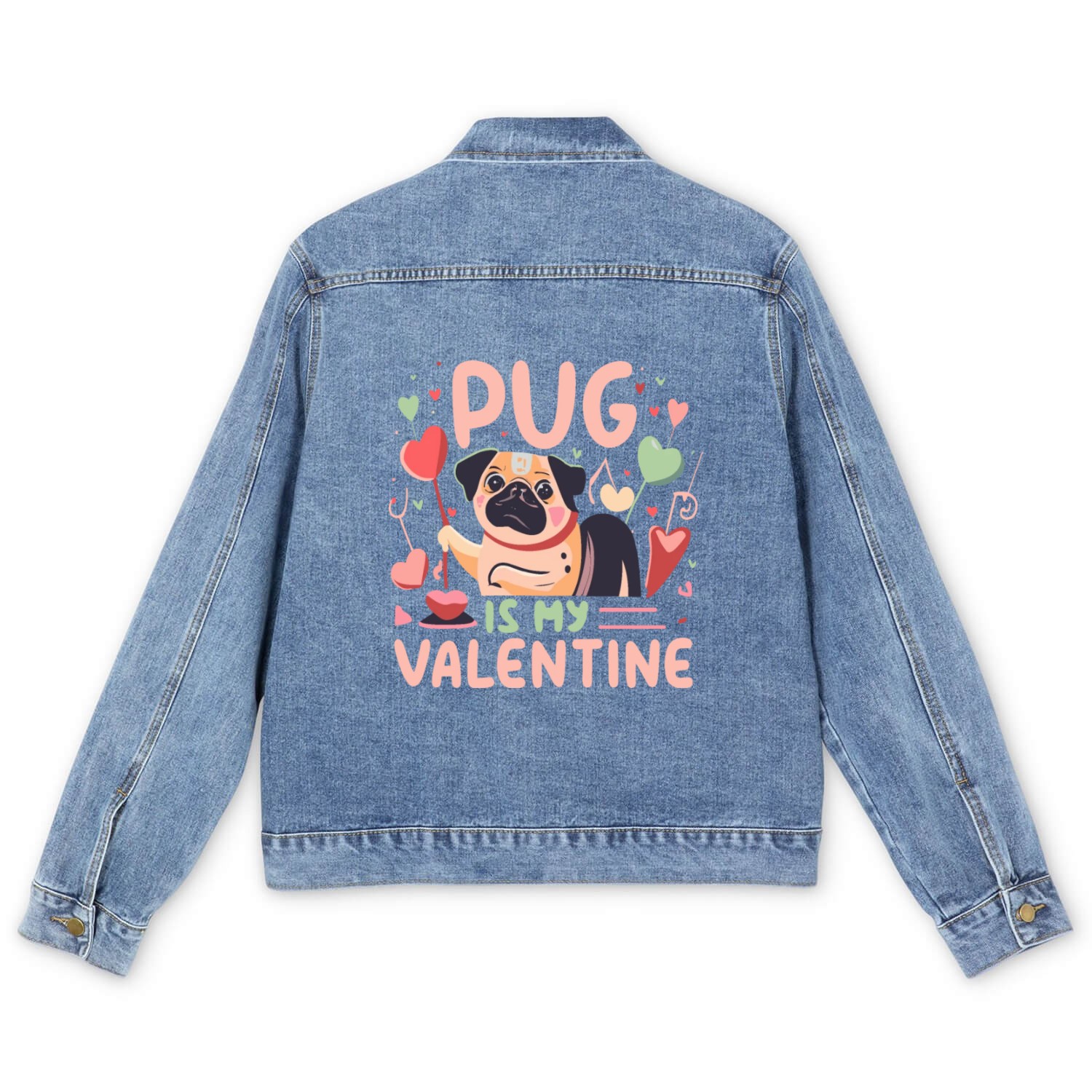 Pug Is My Valentine Cute Valentines Men's Denim Jackets