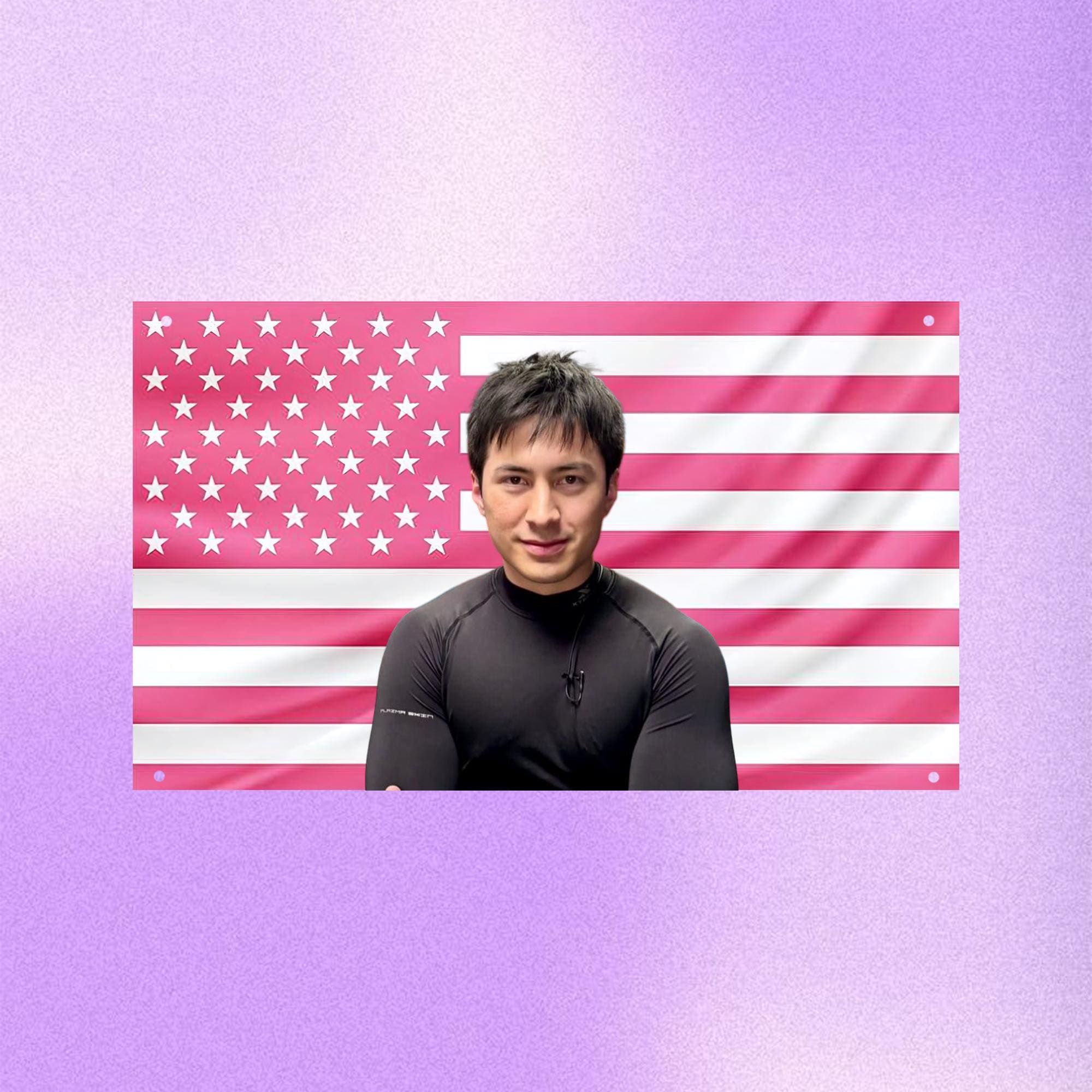 Hudson Williams Pink US Wall Tapestry Flag, Celebrity Room Decor, Bedroom Wall Art, Aesthetic Dorm Banner