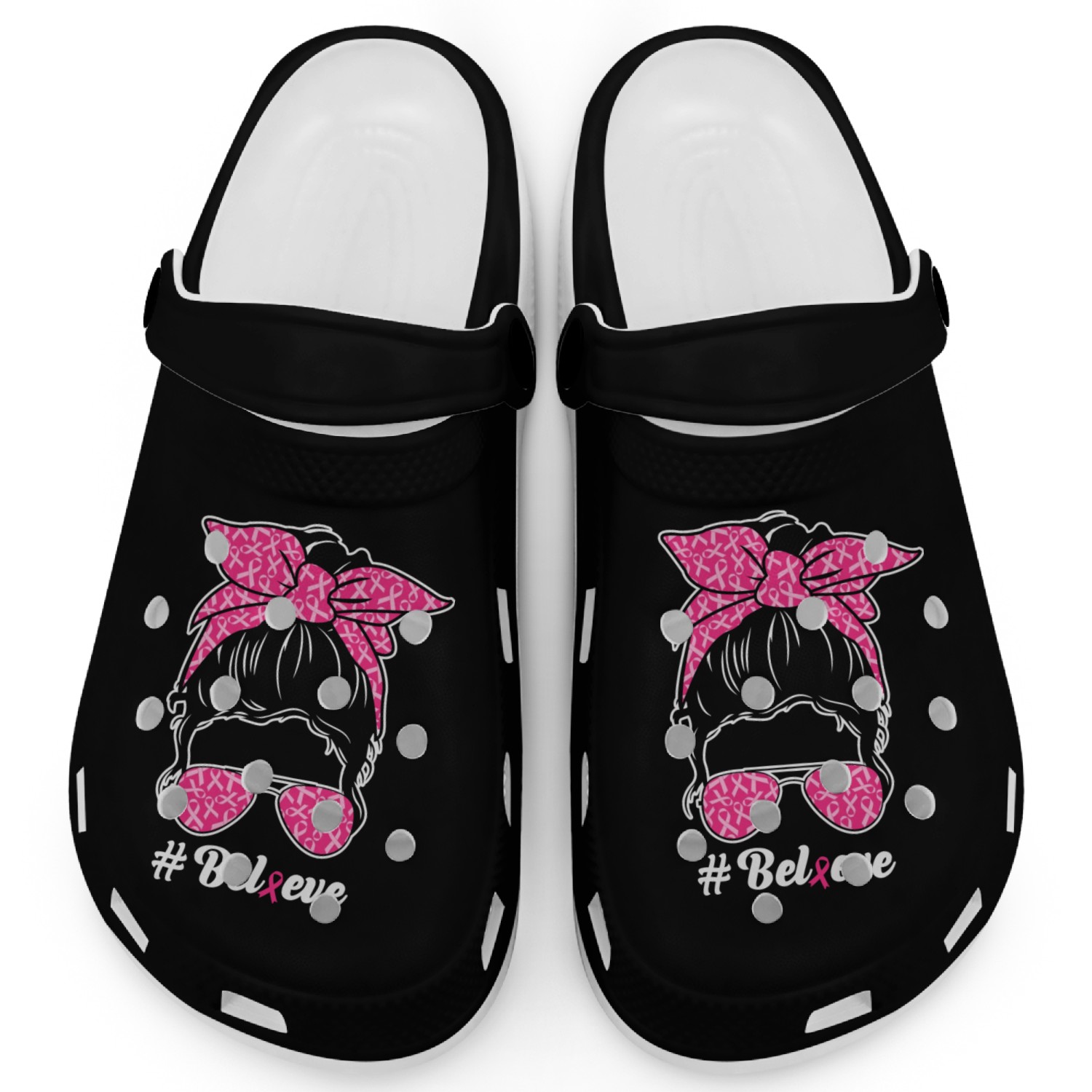 Breast Cancer Awareness Messy Bun Clogs