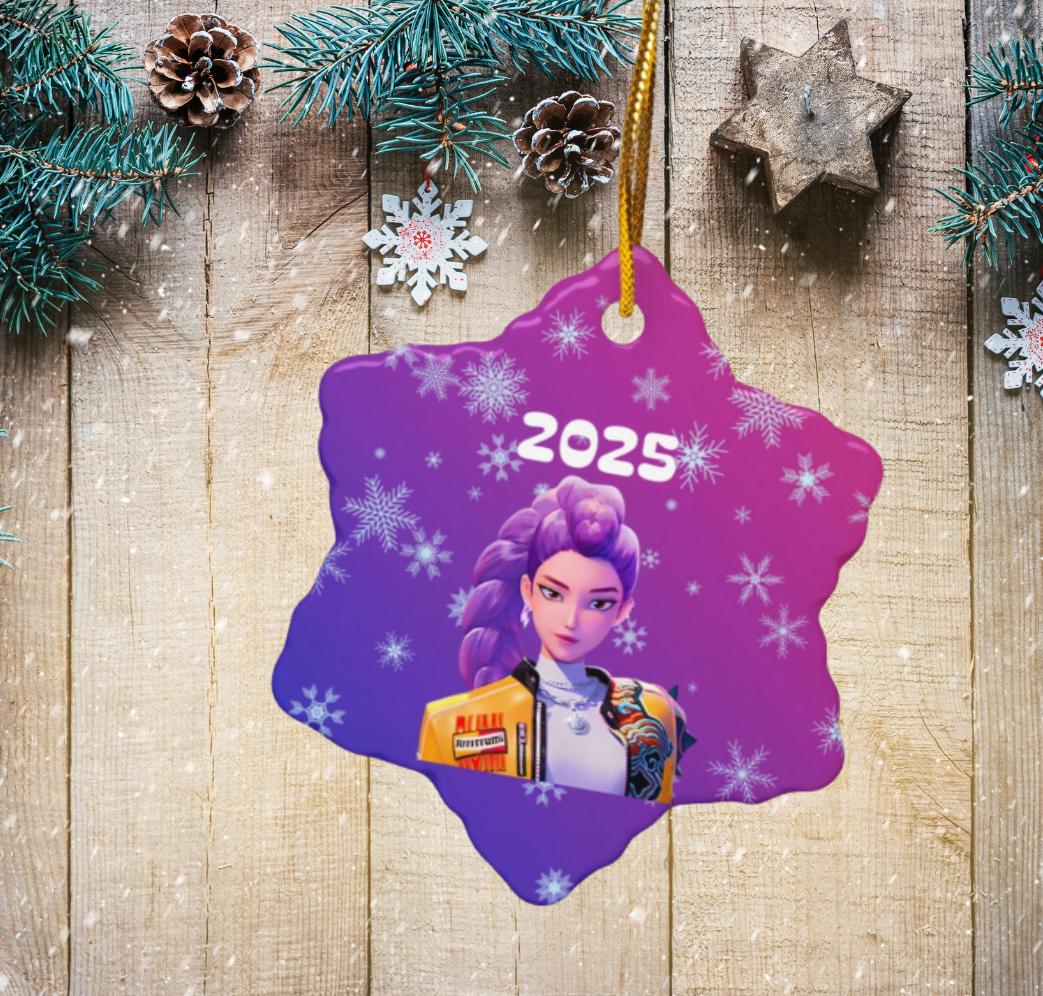 Rumi K-Pop Demon Hunter Ceramic Ornament 2025, Double Sided K-Pop Fan Christmas Tree Decoration, Holiday Gift