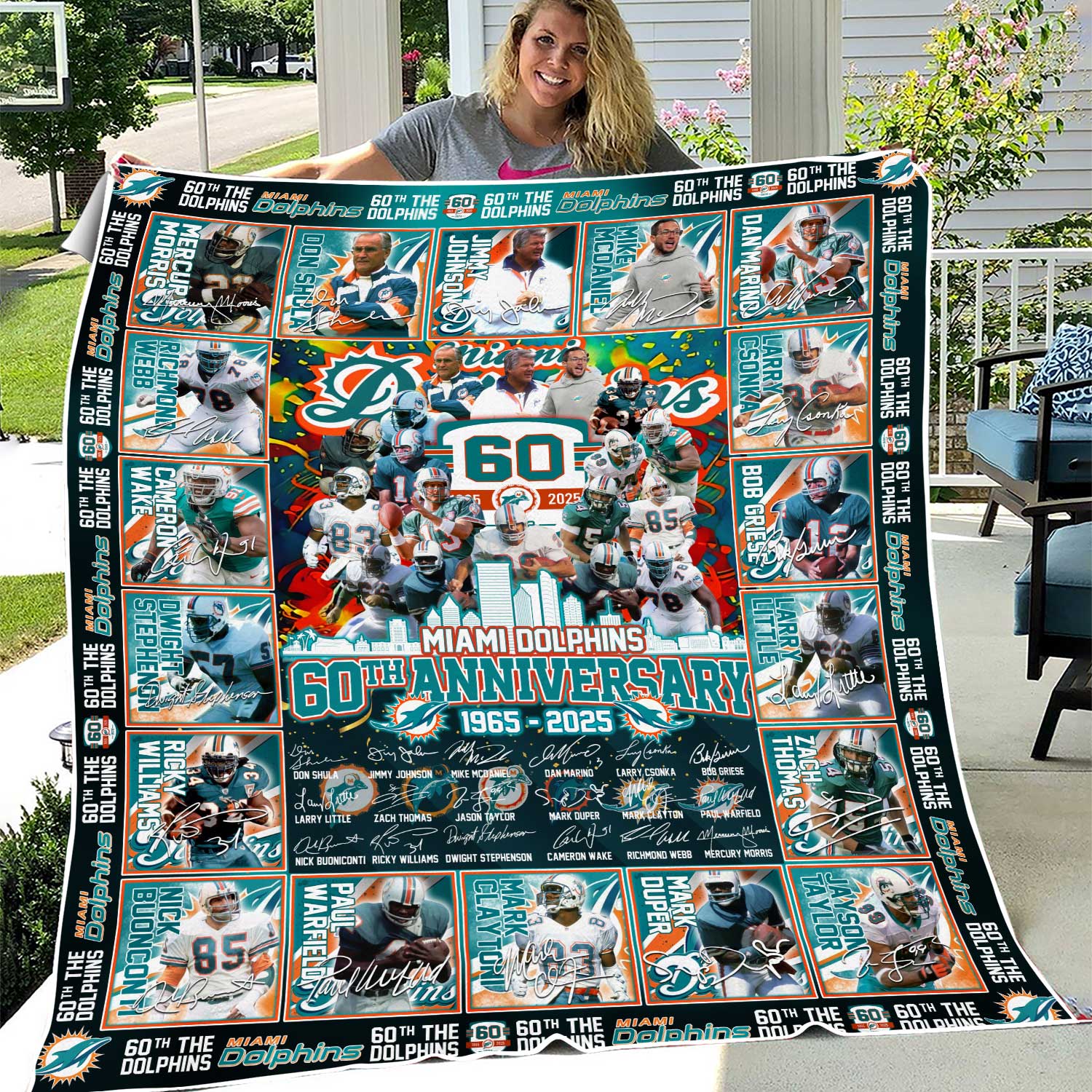 Miami Dolphins 60th Anniversary 1965-2025 Fleece Blanket