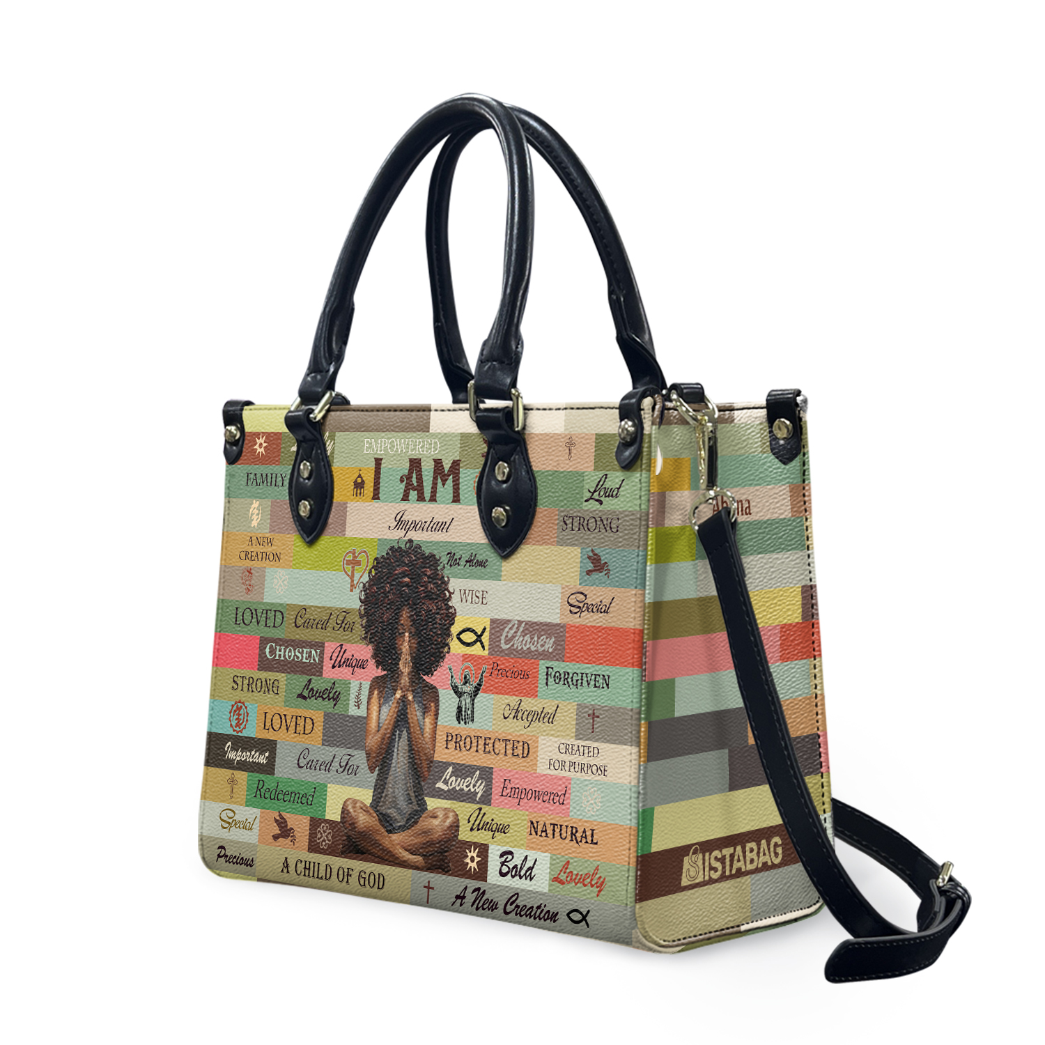 Sistabag Personalized Leather Handbag for Black African Women, Custom Name, Afro Queen Tote, Meaningful Gift for Her