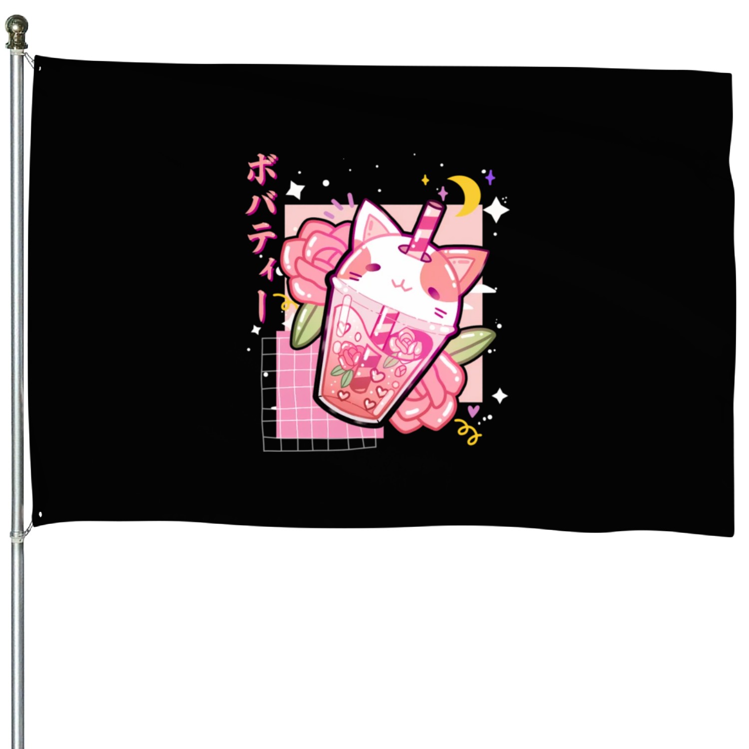Boba Tea Cat Bubble Tea Kawaii Anime Japanese House Flags