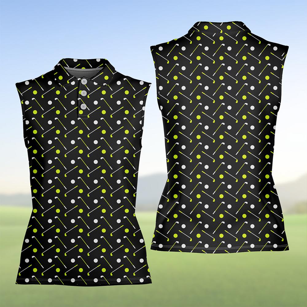 Women’s Sleeveless Modern Golf Polo Shirt with Black & Neon Pattern