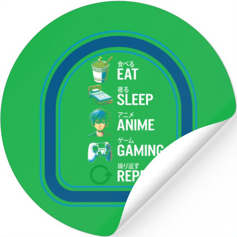 Eat Sleep Anime Gaming Repeat Anime Stickers