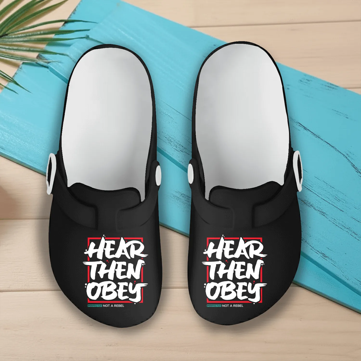 Hear then obey motivational smart quotes Slip On Clogs