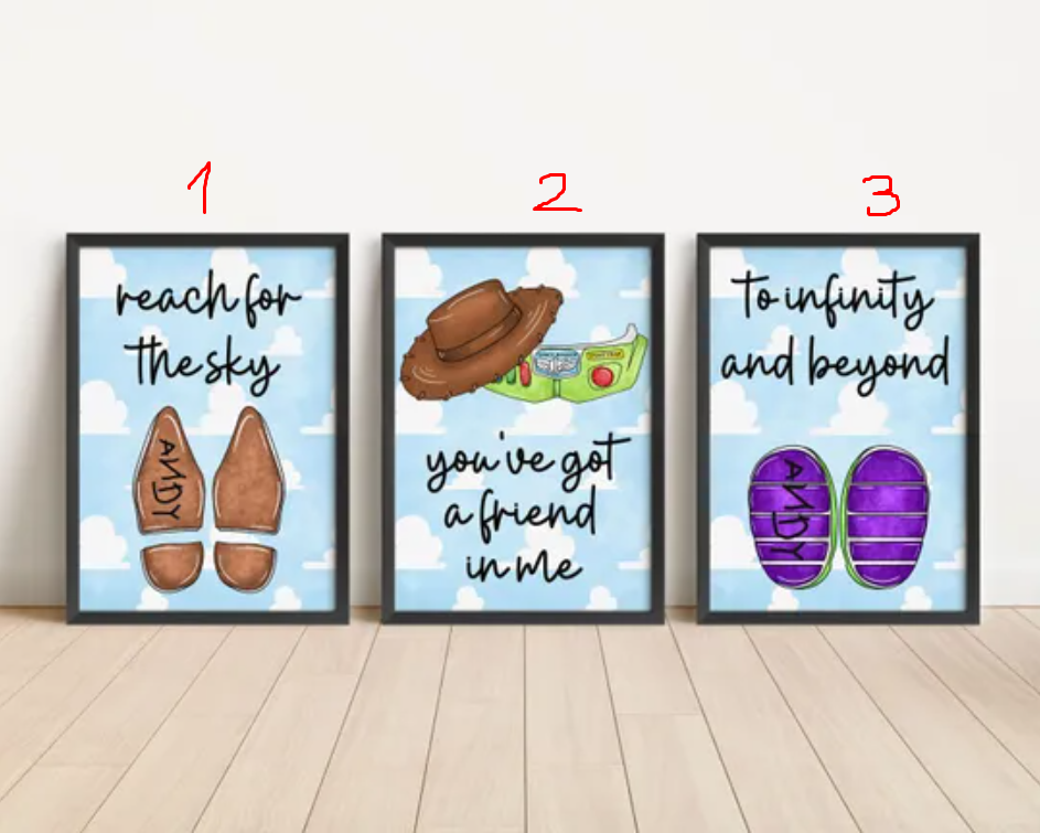 Toy Story Wall Art With Iconic Quotes, Nursery Prints, Kids Room Decor, To Infinity and Beyond, You've Got a Friend in Me, Playroom