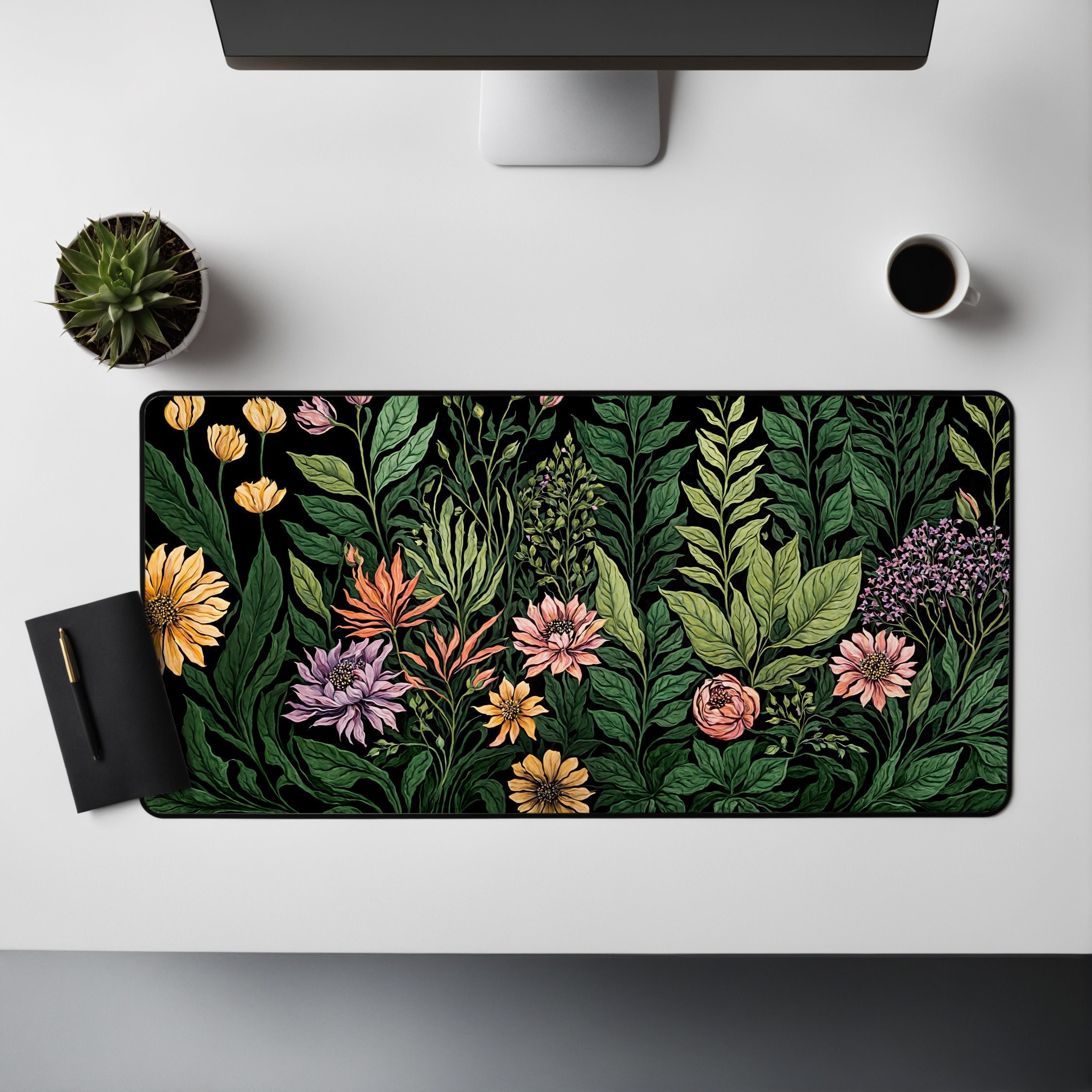 Floral Extended Desk Mat | Large Wildflowers Mouse Pad | Aesthetic Desk Pad