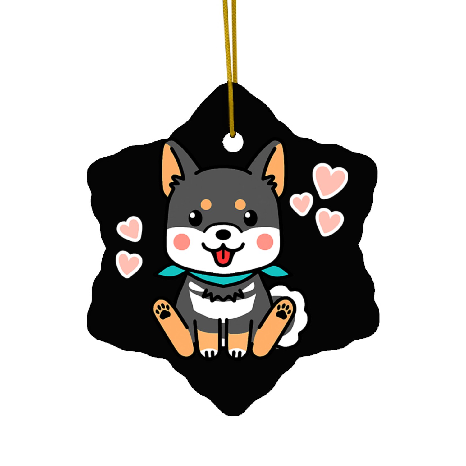 Black Shiba Inu Valentines Day Kawaii Japanese Dog Ceramic Ornaments