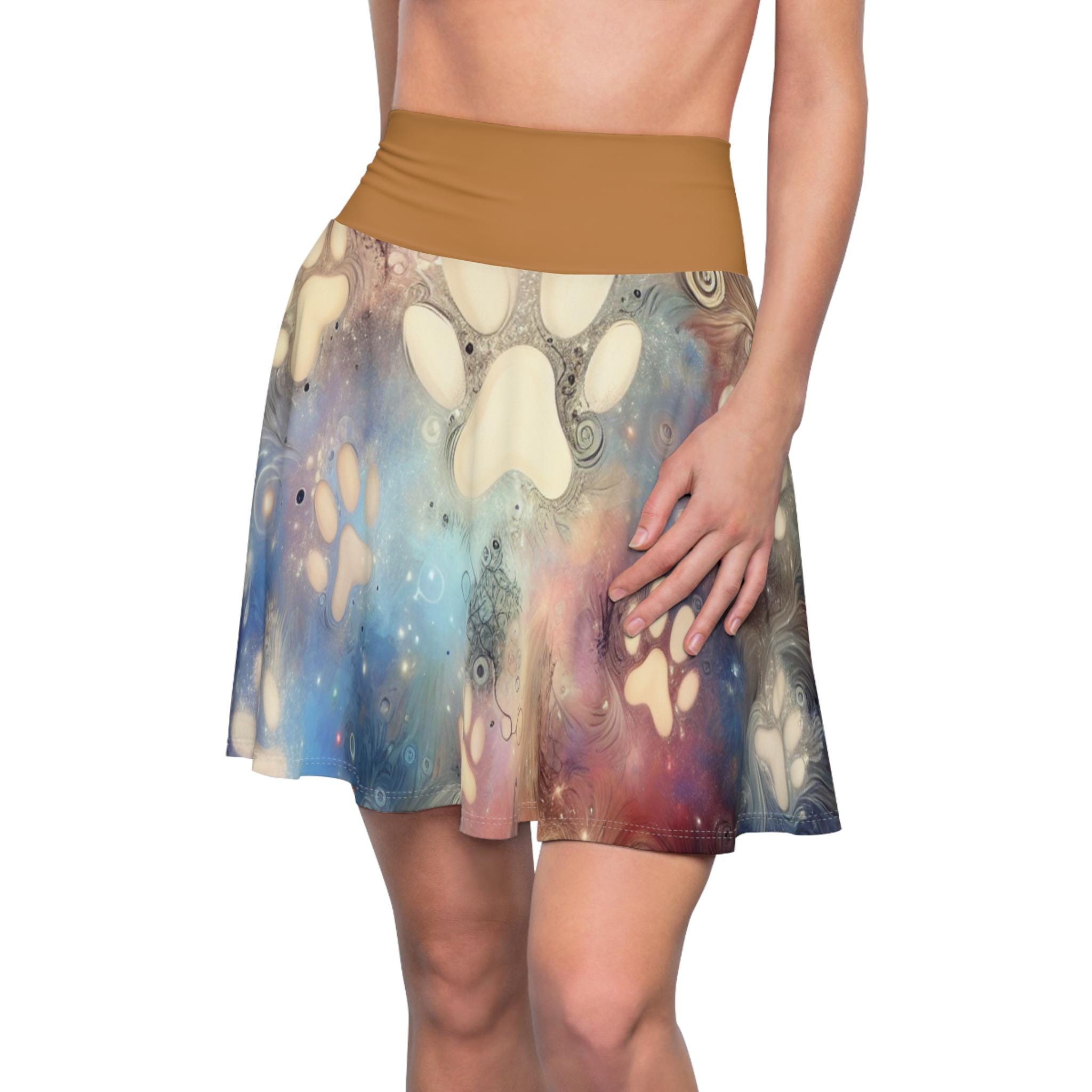 This women's skater skirt features a vibrant all-over print, giving off a stylish and chic vibe.