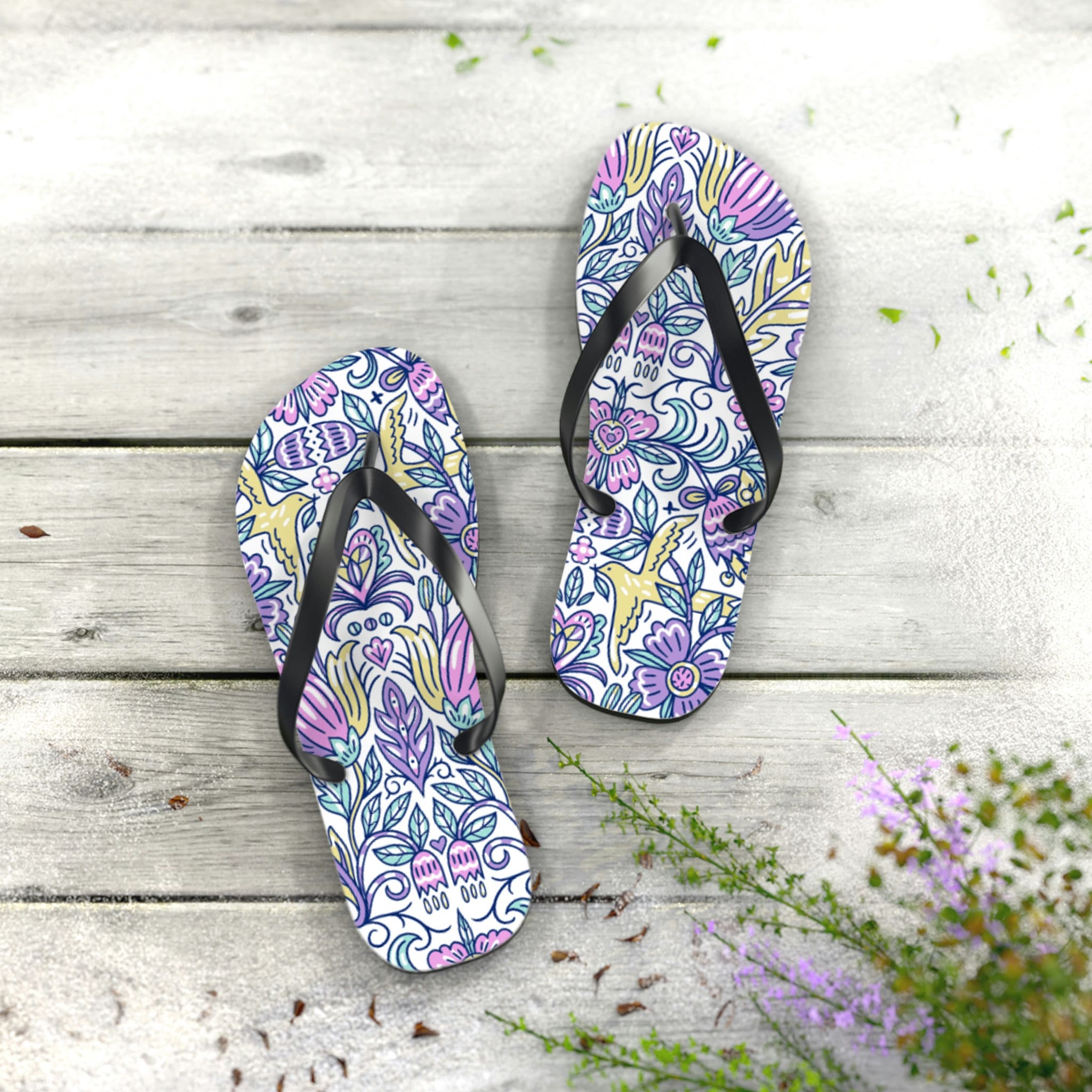 Floral Graffiti Flip Flops