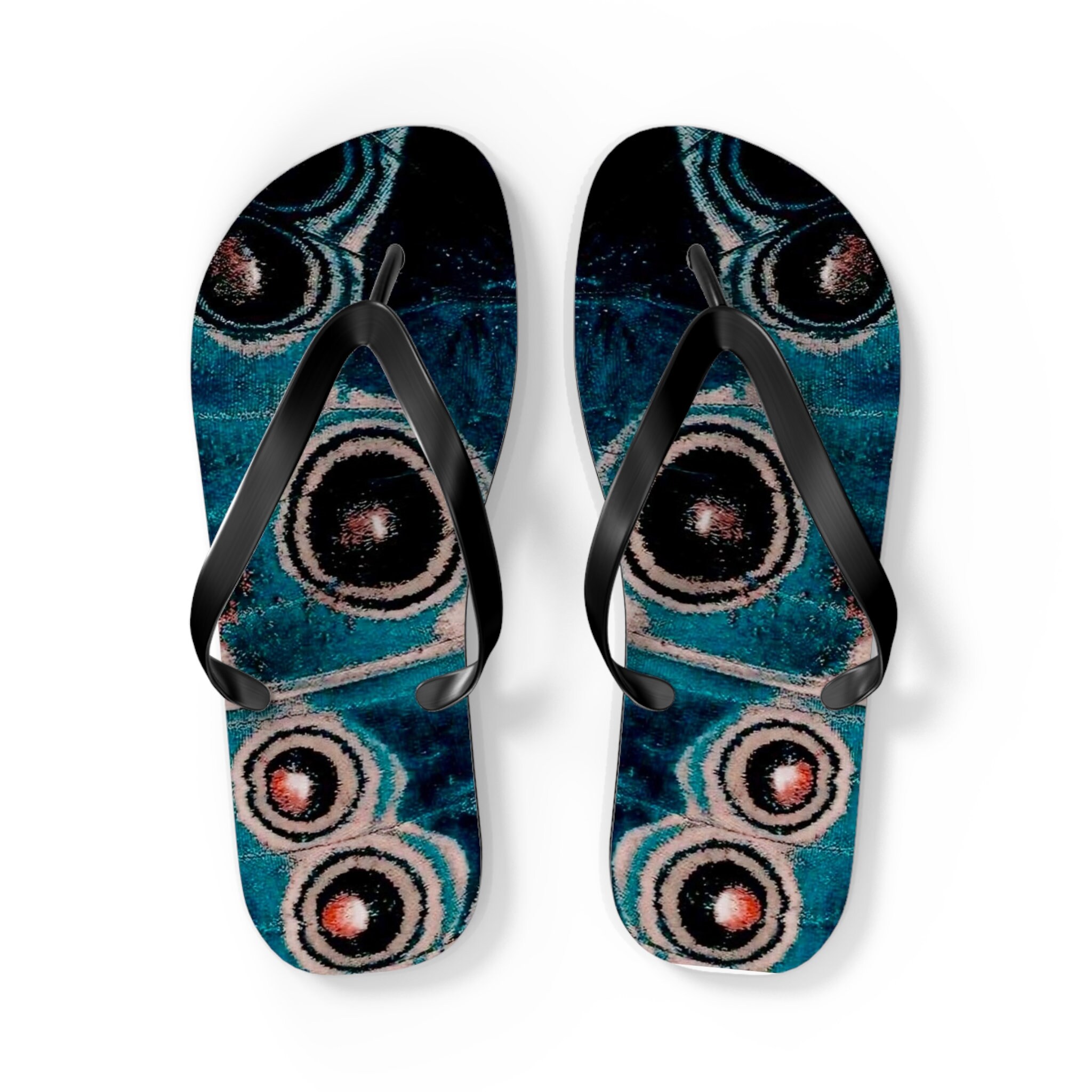 Blue Butterfly Wing Print Flip Flops