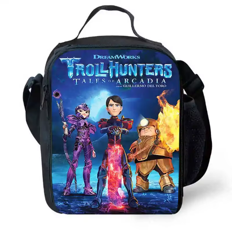 Kids Insulated Cartoon Troll Hunter Lunch Bag, School Picnic Cooler Bag for Boys Girls