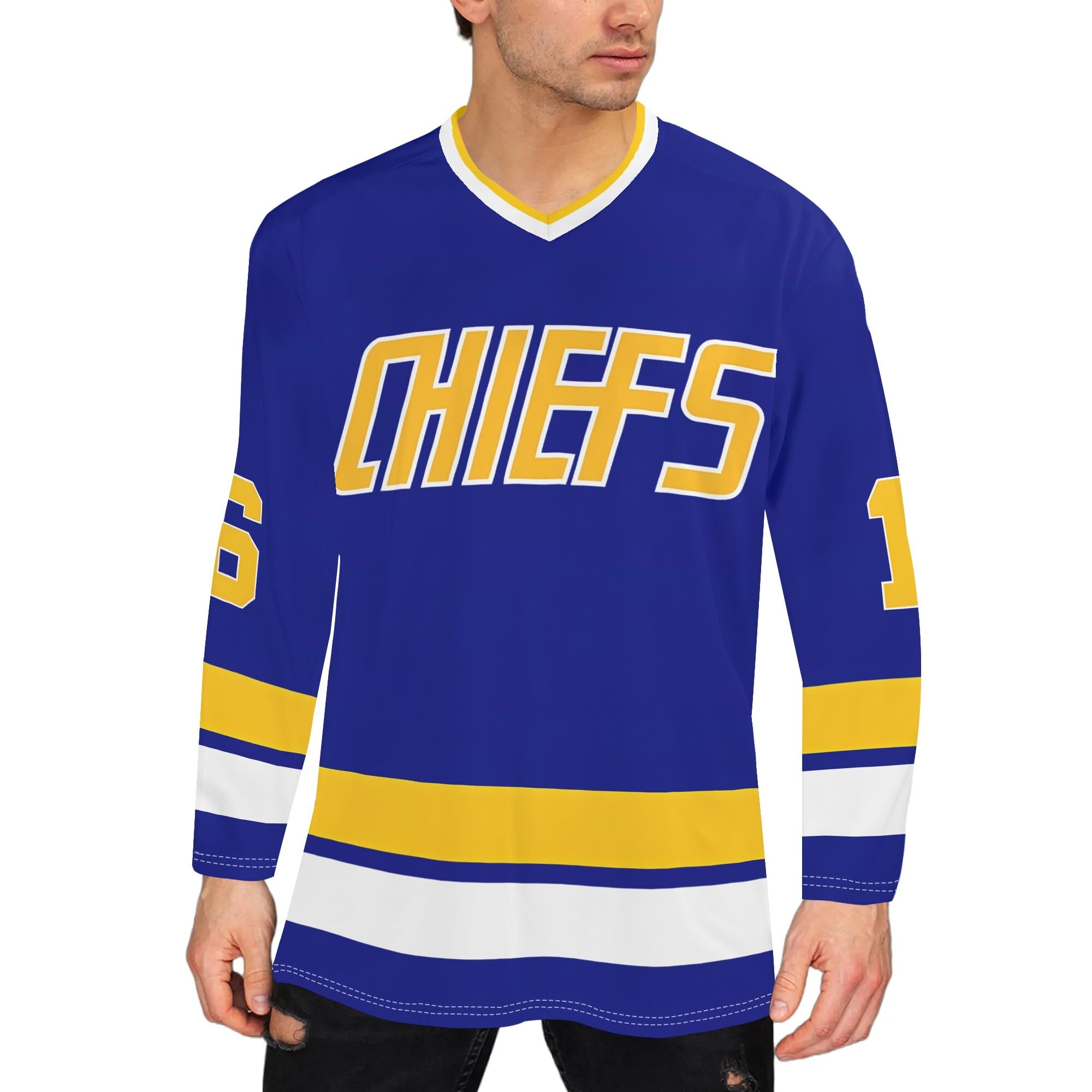 Hanson Brothers Charlestown Chiefs 16 Jack Slap Shot Movie Men's Hockey Jersey Long Sleeve Shirt