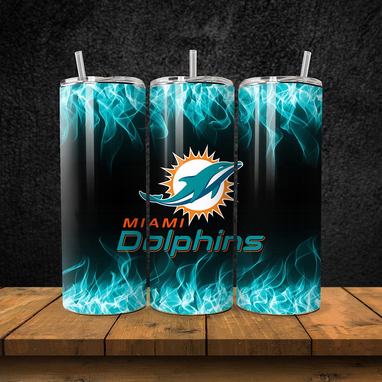 Miami Football Team Dolphins Tumbler with Lid and Straw, Gift for Football Fan