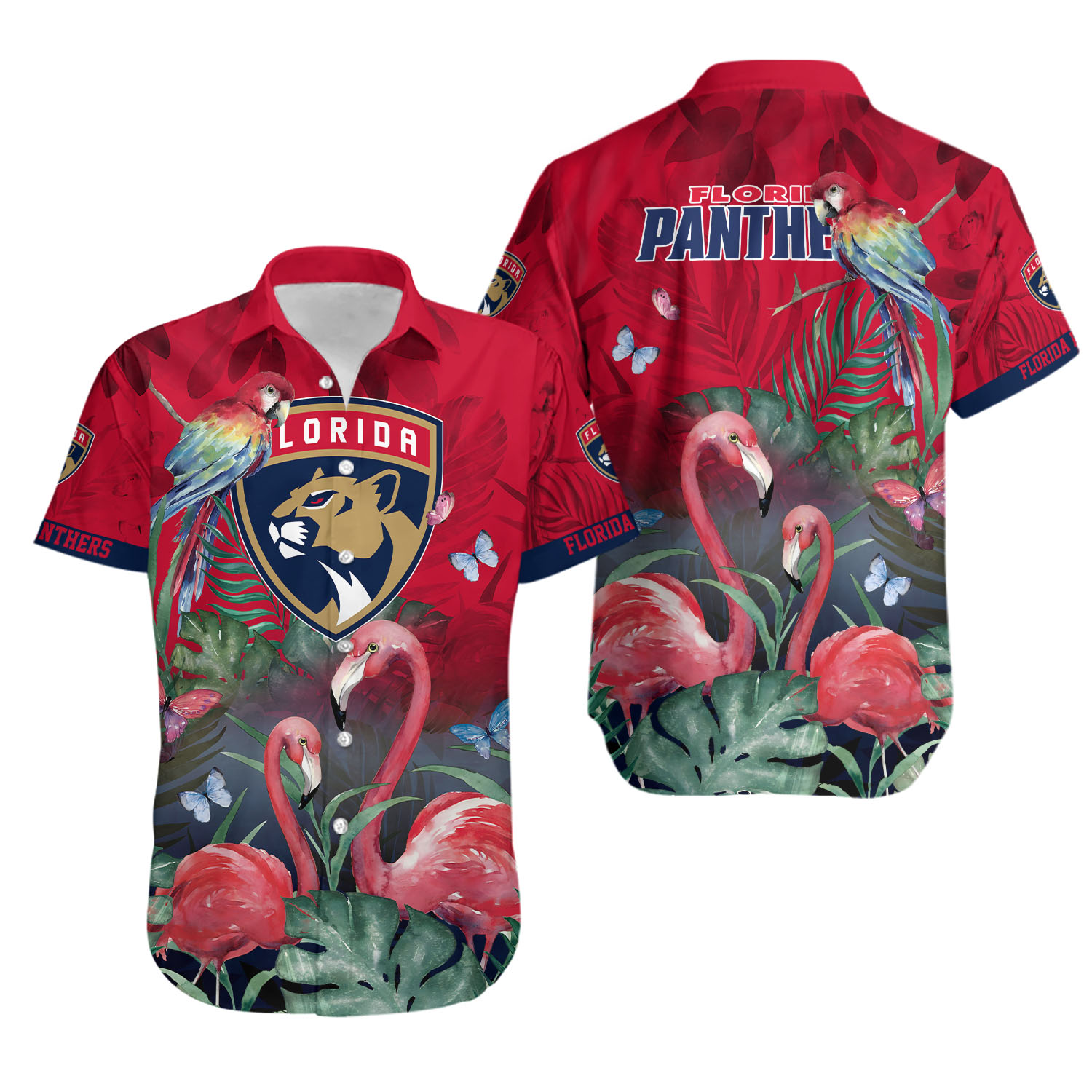 Florida Panthers Hawaiian Shirt Flamingo Parrot Tropical Aloha Shirt Hockey Gift