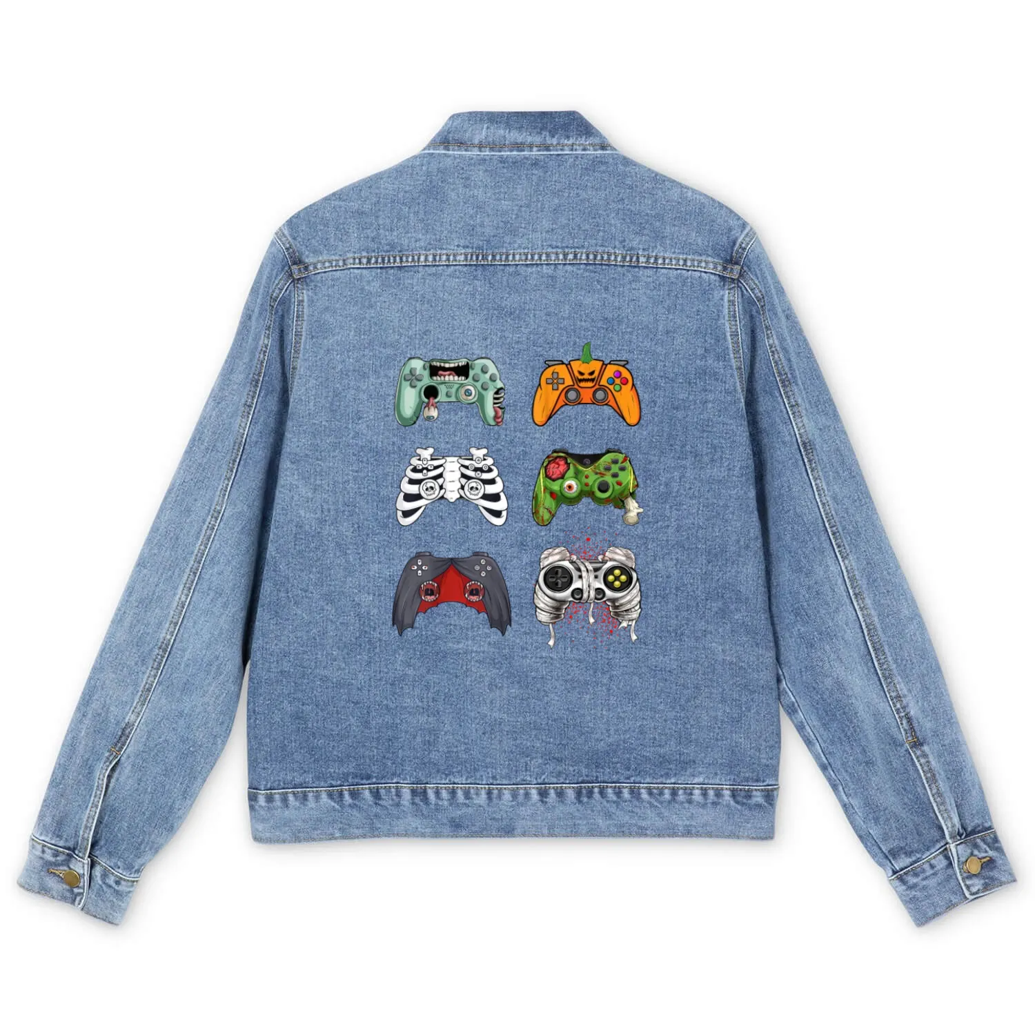 Halloween Skeleton Zombie Gaming Controllers Men's Denim Jackets