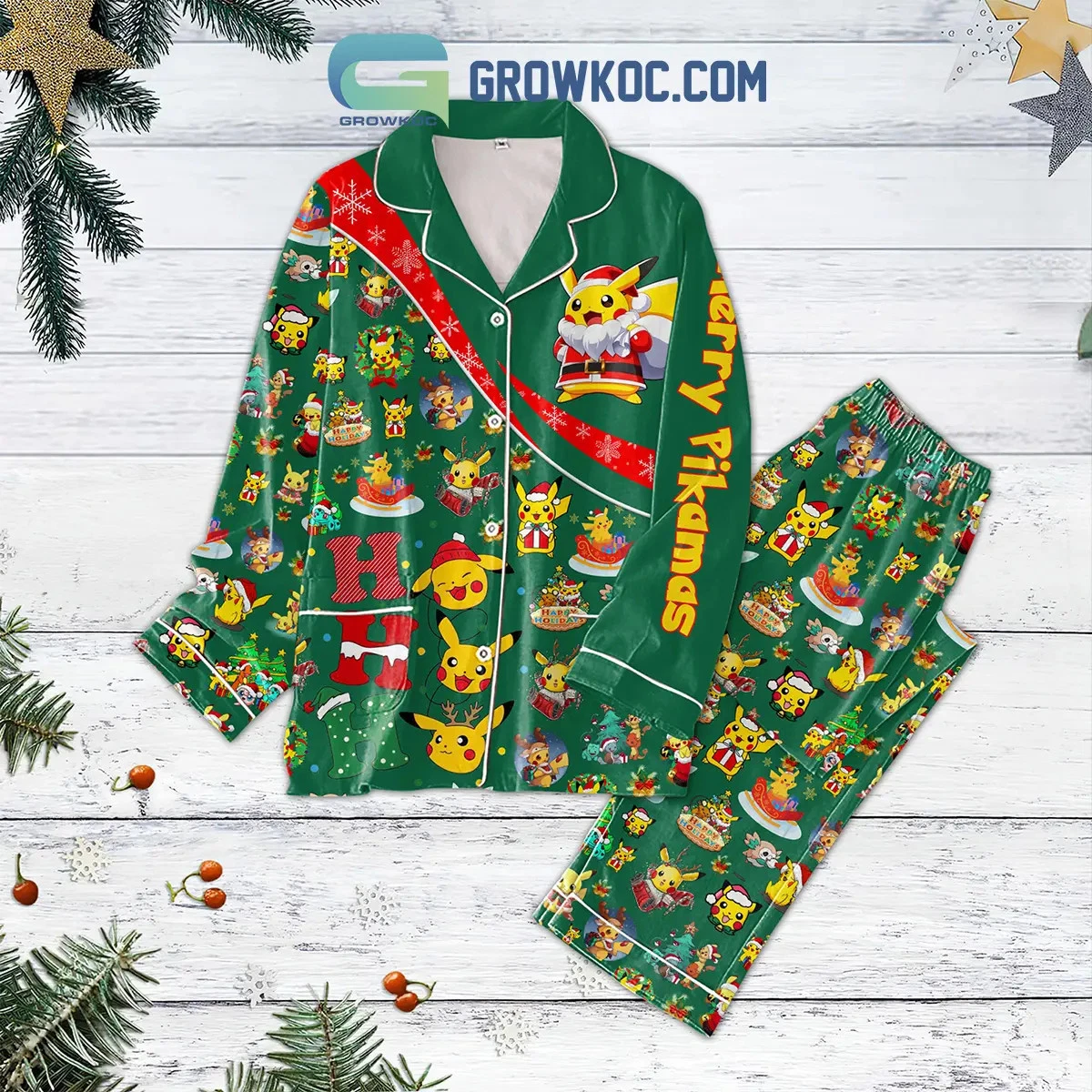 Cartoon Pika'chu Merry Christmas Pajamas Set