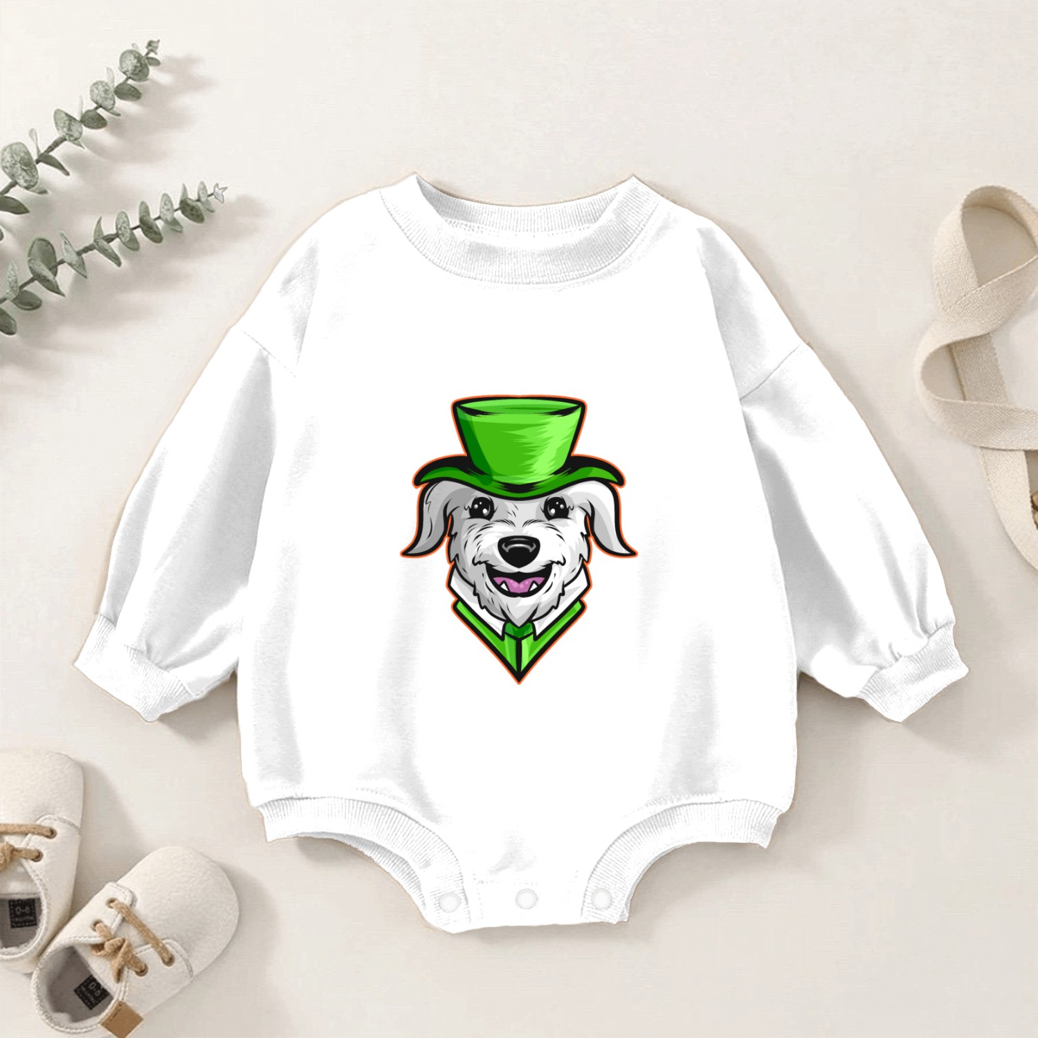 Irish Wolfhound With Green Hat Neckerchief St Baby Romper Sweatshirts