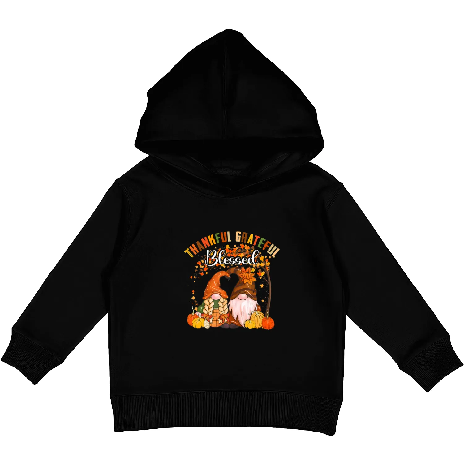 Thankful Grateful Blessed Gnomes Fall Autumn Kids Pullover Hoodies