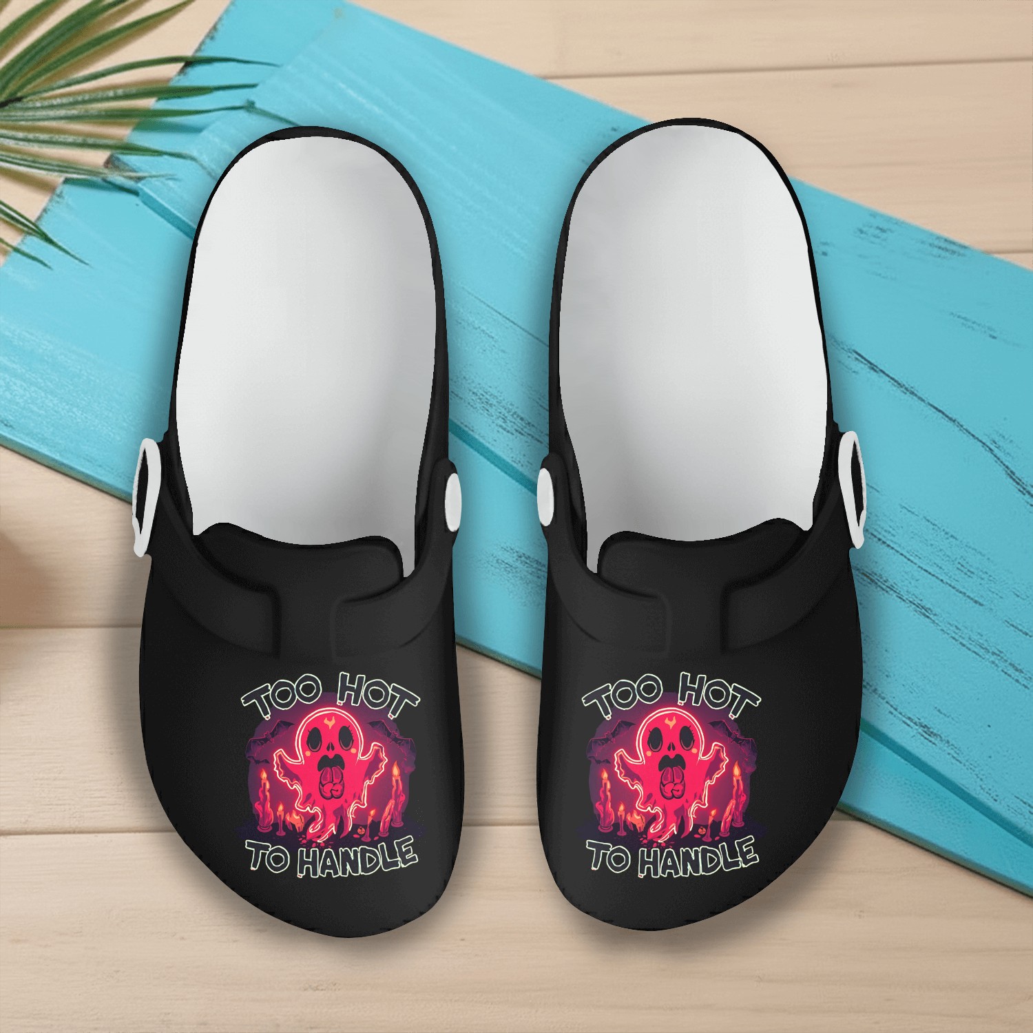 Neon Skullicorn with Playful Phrase Slip On Clogs