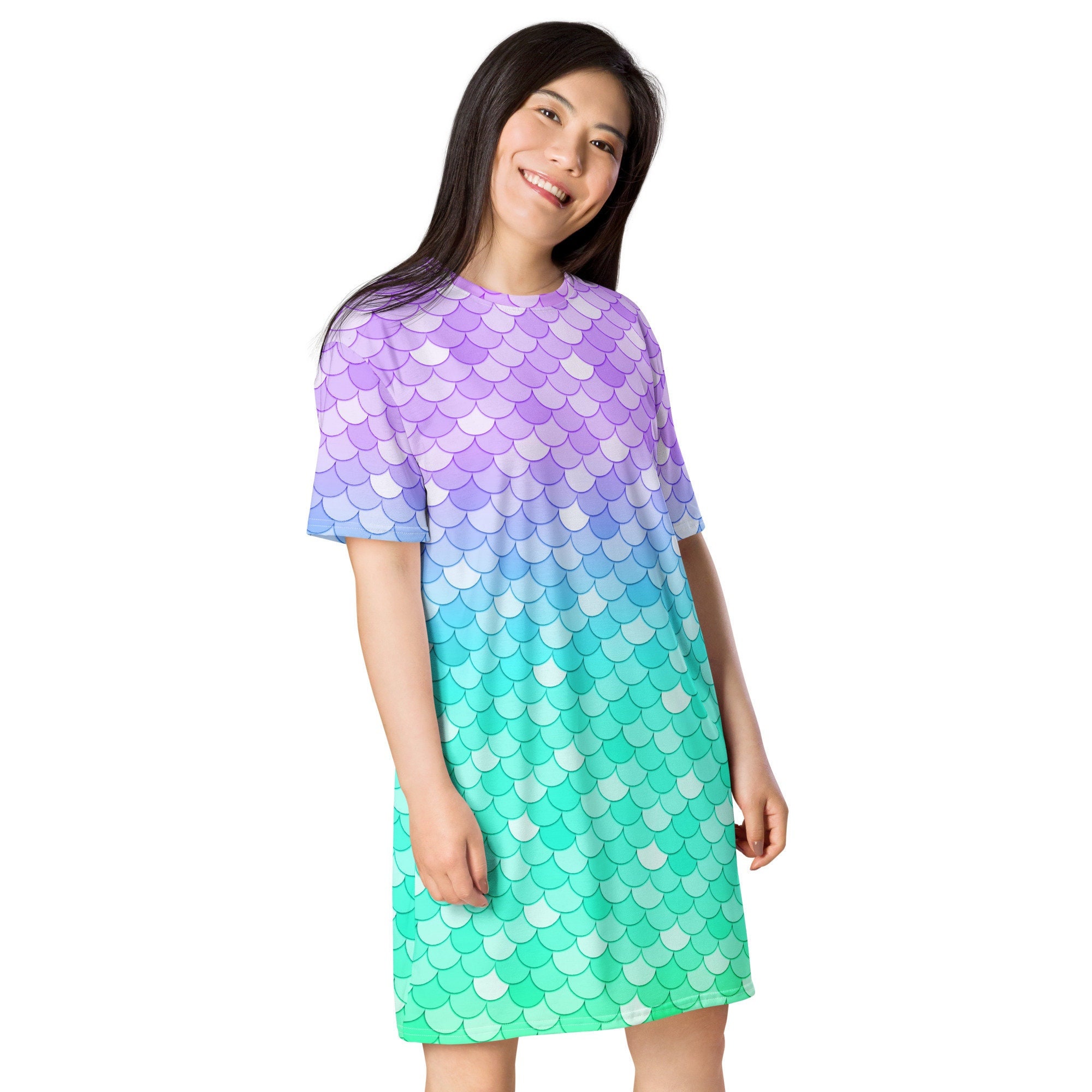 Mermaid Underwater Princess, Purple Aqua T-Shirt Dress