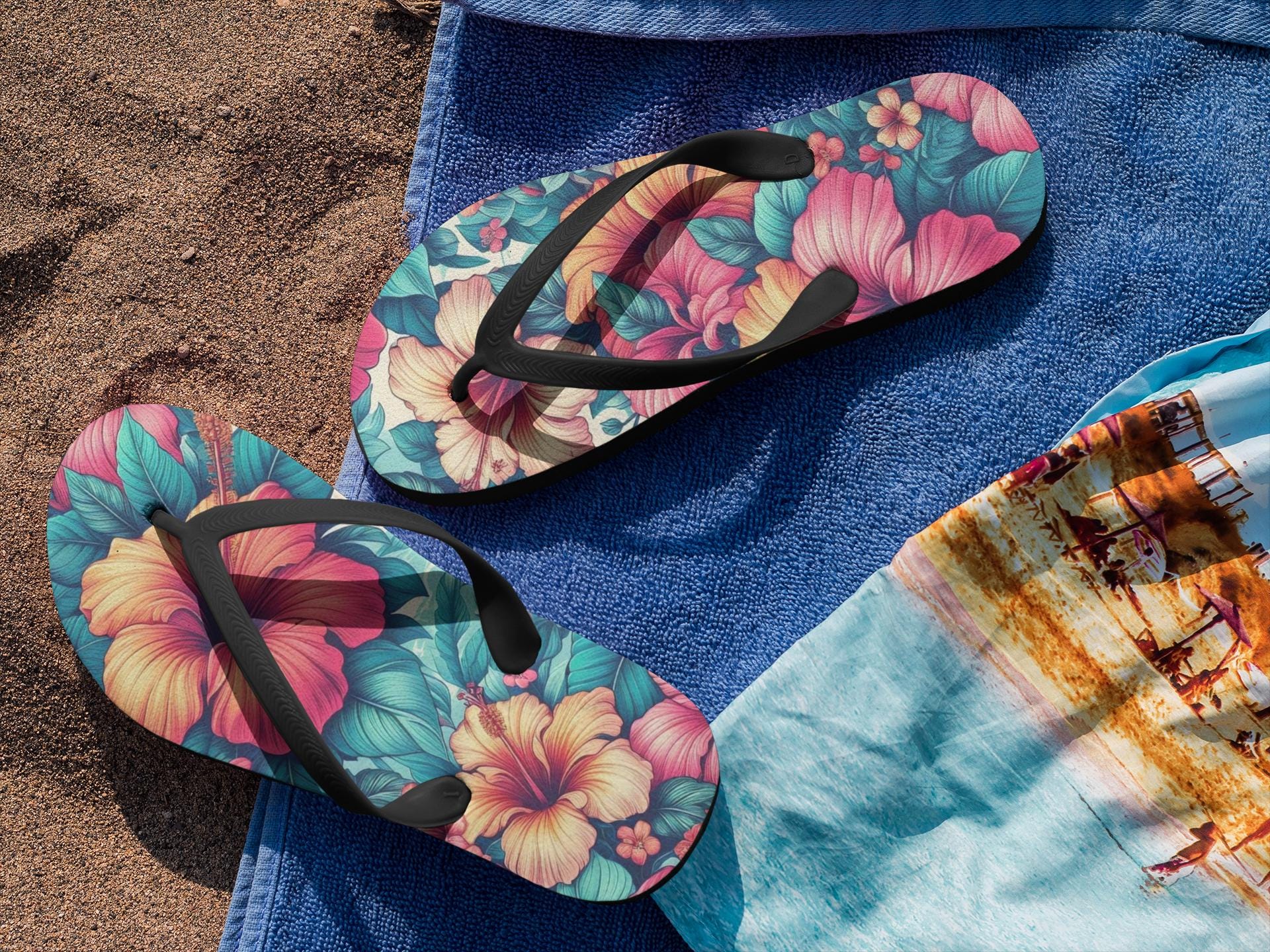 Hibiscus Floral Flip Flops - Comfortable & Durable Beach Sandals for Summer Fun | Perfect for Poolside Lounging