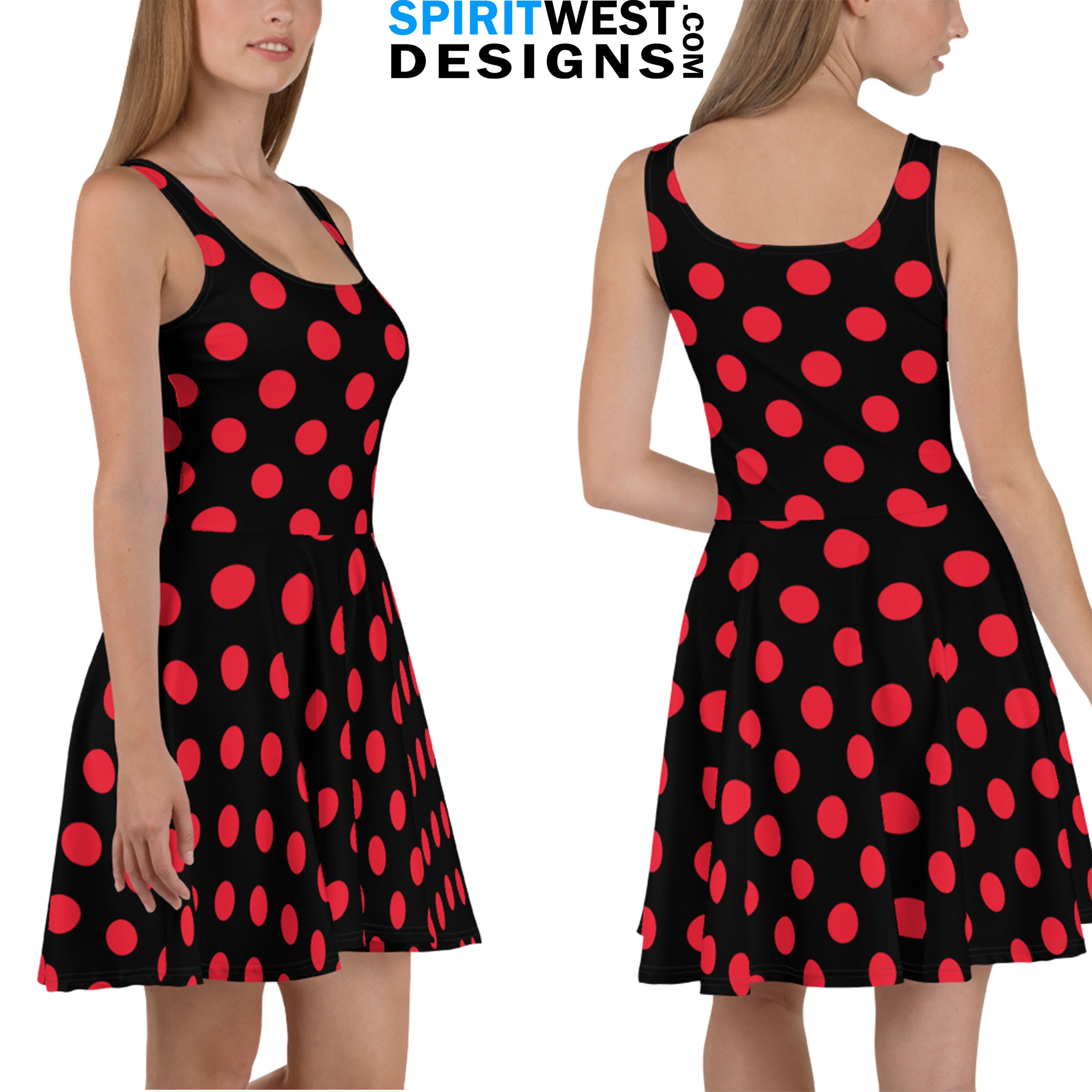 Red Polka Dot Mouse Skater Dress Mini Halloween Costume for Women and Teens