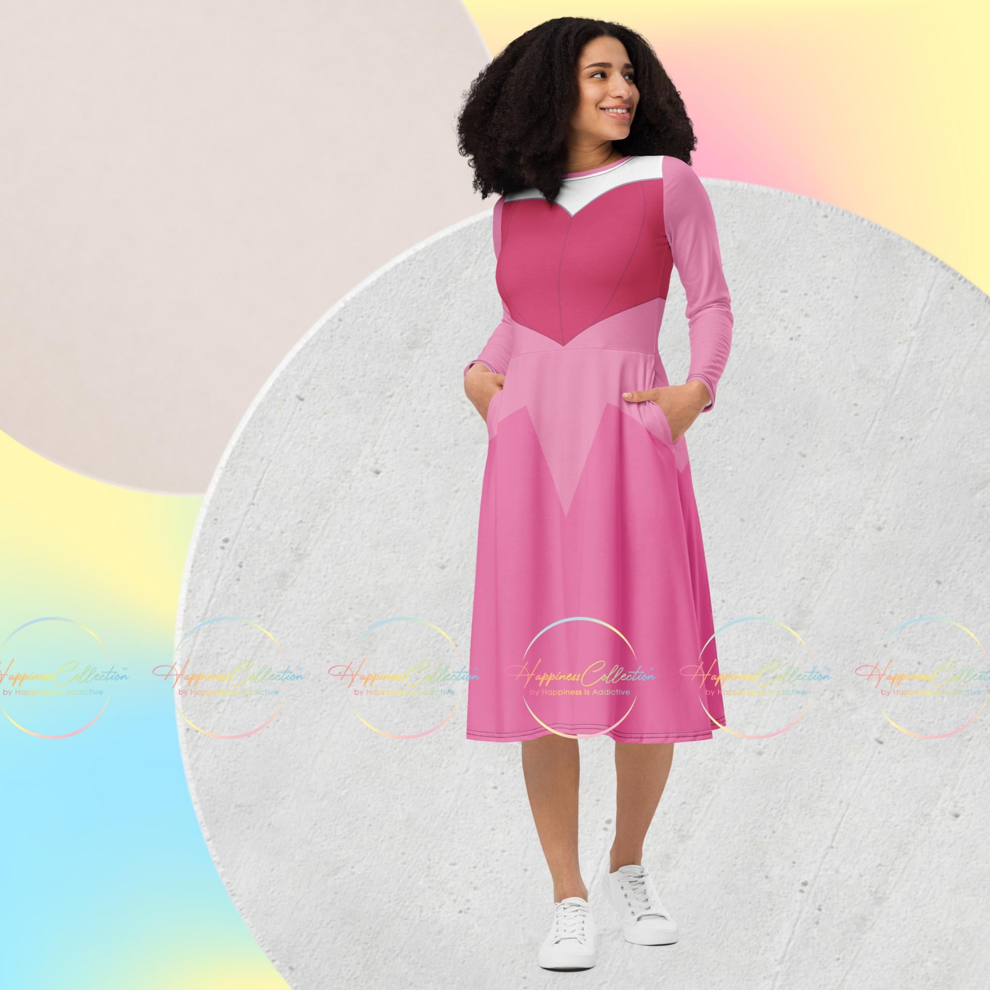 Make It Pink - Long Sleeve Midi Dress