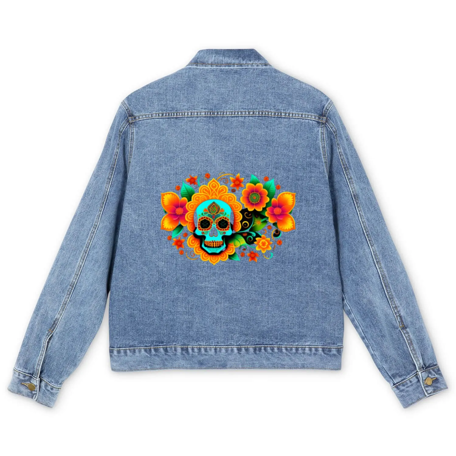 Skull and flowers Men's Denim Jackets
