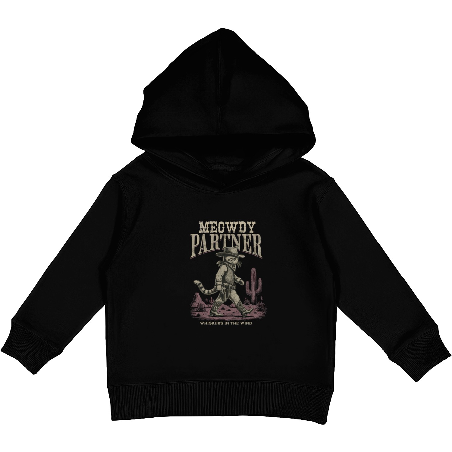 Meowdy Partner Whiskers In The Wind Cowboy Cat Kids Pullover Hoodies