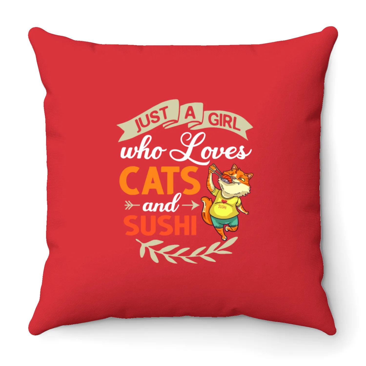 Cat Sushi Japanese Rice Roll Nigiri Bowl Maker Throw Pillows