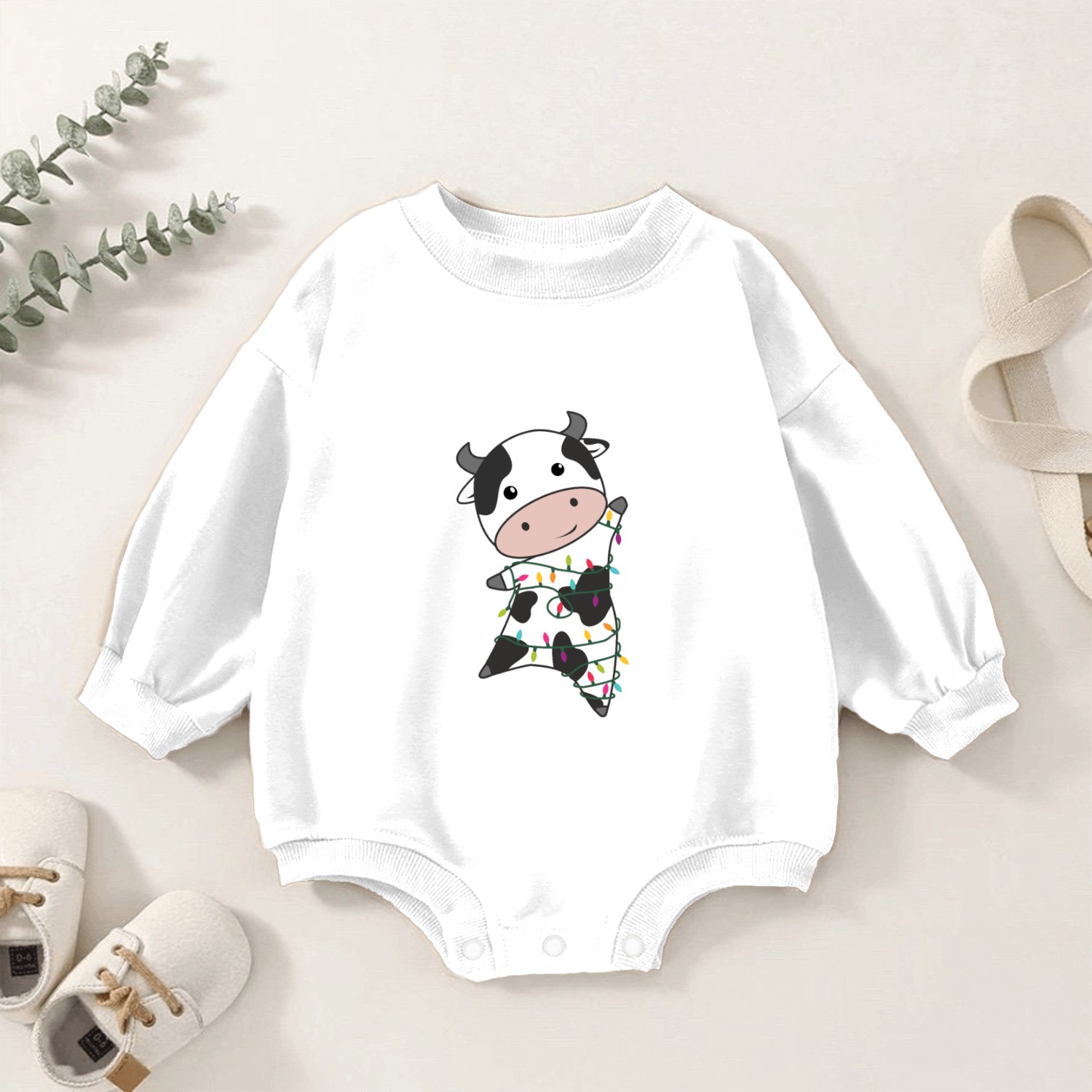 Cow Cheerful Christmas Winter Animals Cows Baby Romper Sweatshirts