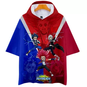 Anime BEYBLADE BURST Short Sleeve Shirt Hoodie, Unisex Loose Fit Hooded T-Shirt