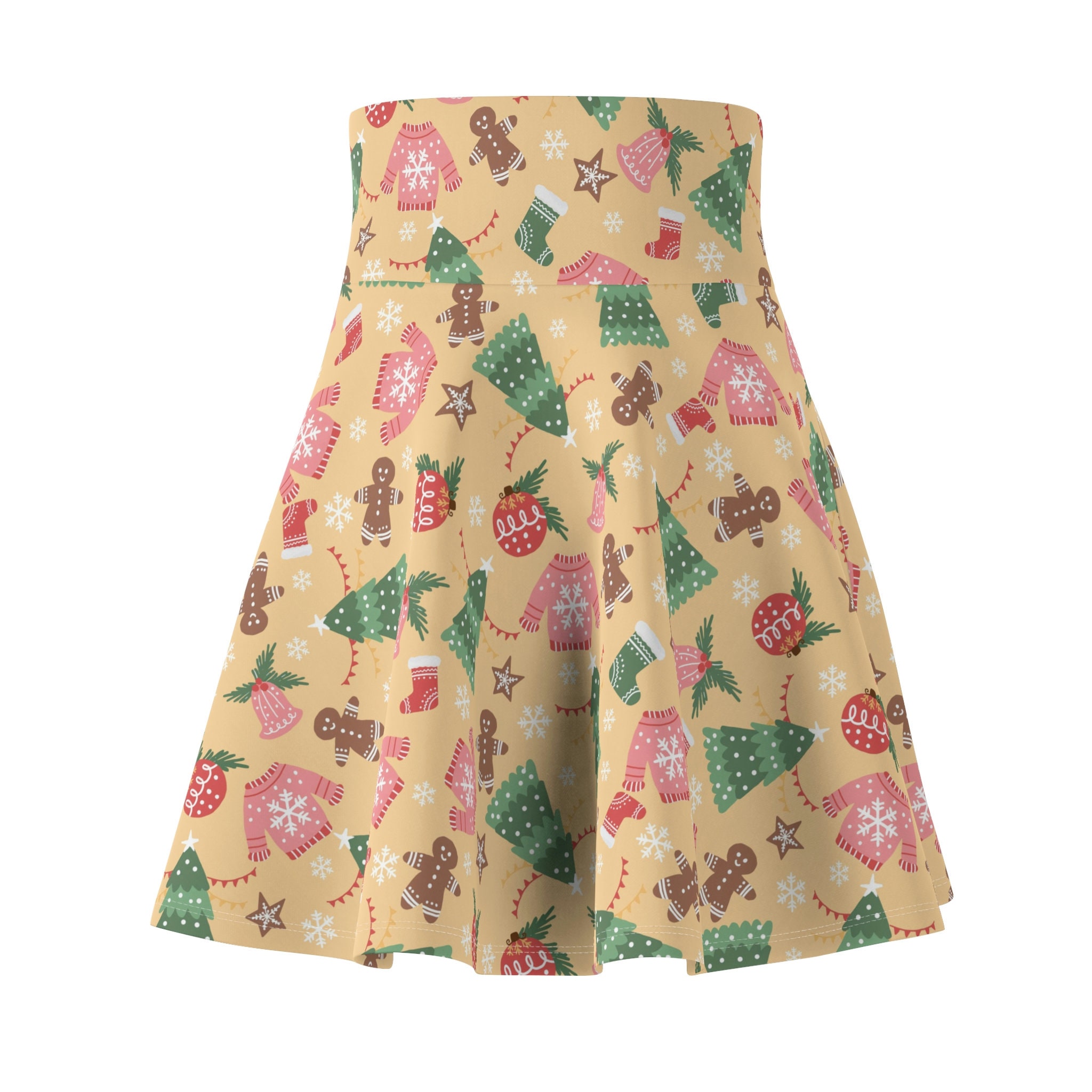 Gold Christmas Print Women's Skater Skirt
