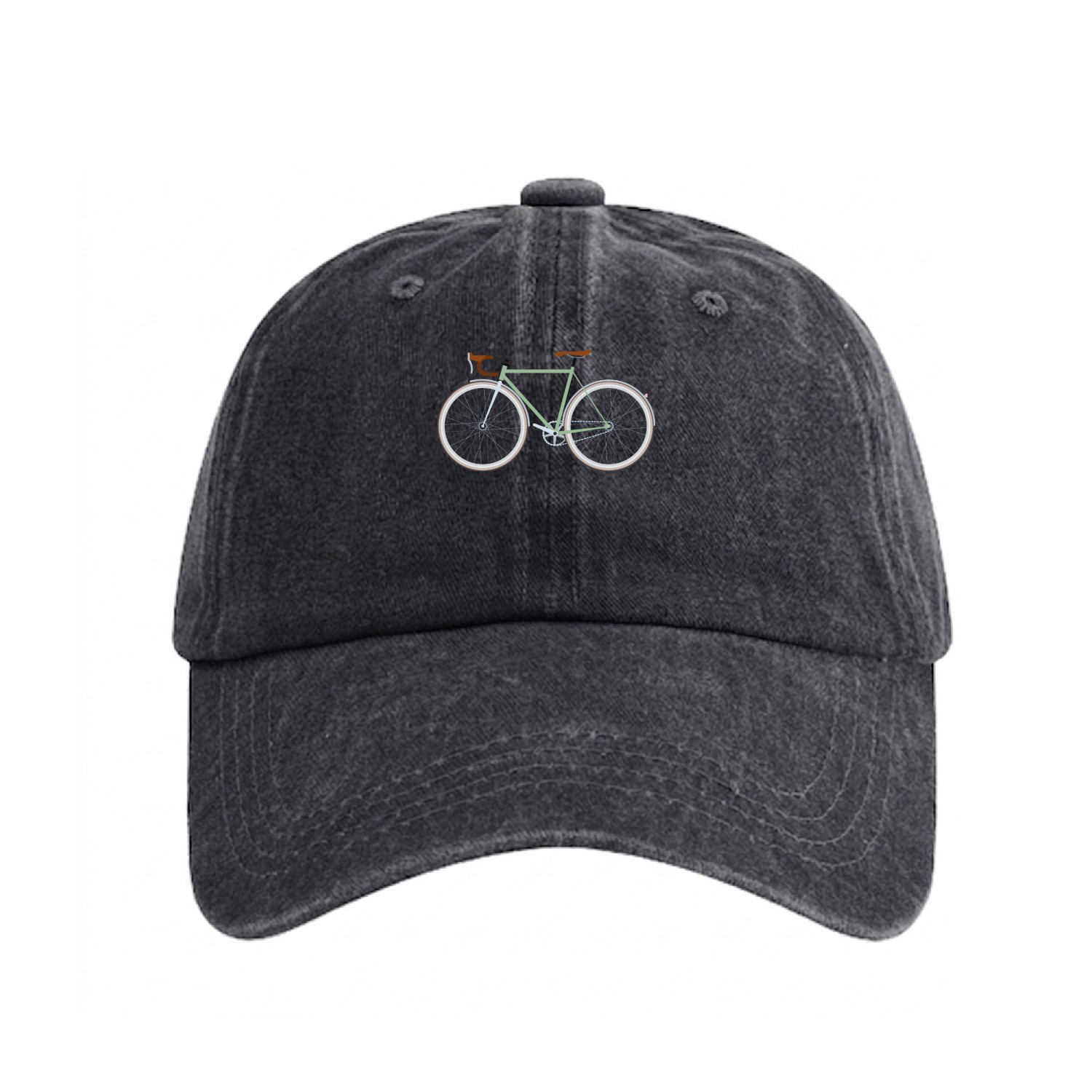 Bicycle Road Bike Mountain Bike Green Gift Idea Washed Denim Baseball Caps